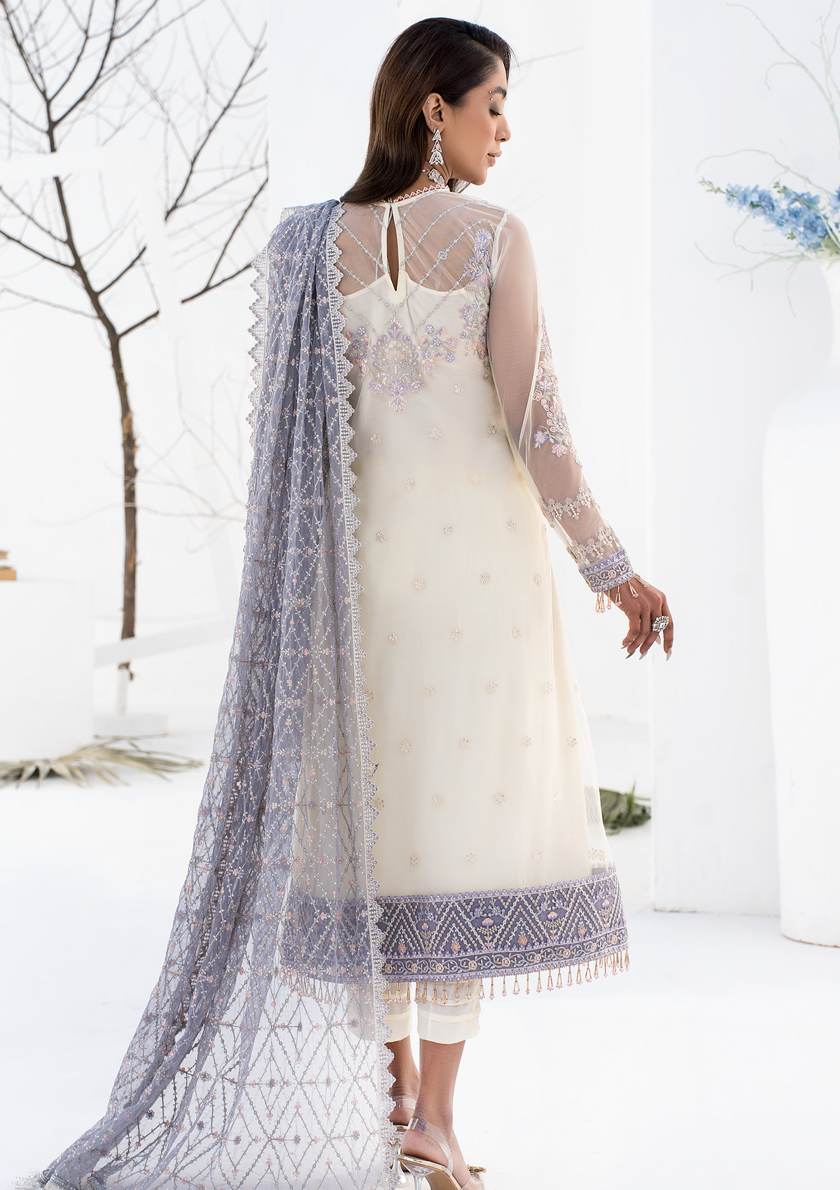 Formal Collection - Zarif - La Celeste - Luxury - ZLC#02 (PEARL WHITE) available at Saleem Fabrics Traditions
