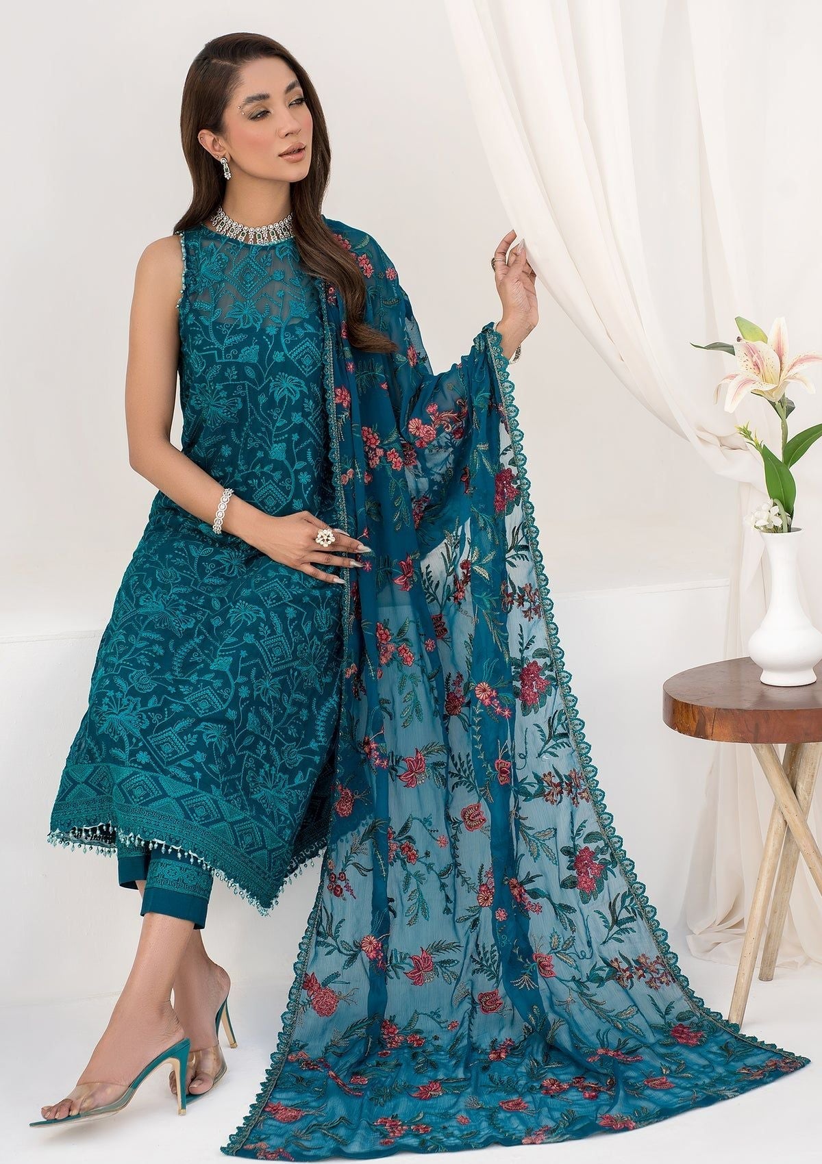 Formal Collection - Zarif - La Celeste - Luxury - ZLC#03 (GARDENIA) available at Saleem Fabrics Traditions