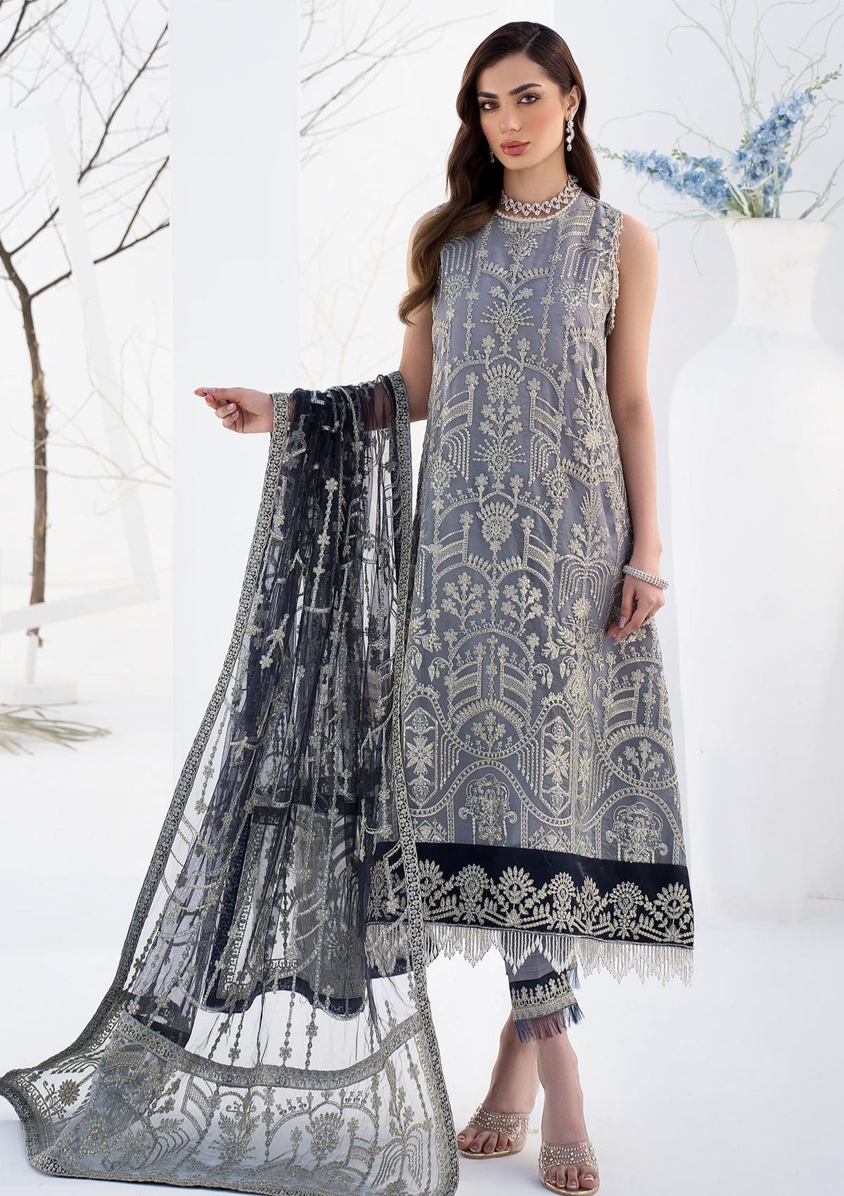 Formal Collection - Zarif - La Celeste - Luxury - ZLC#05 (ASH GREY) available at Saleem Fabrics Traditions