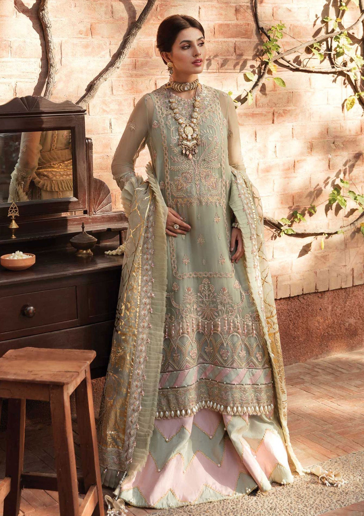 Formal Dress - Afrozeh - Ayzel Sangat - Bahaar Banu - D#9 available at Saleem Fabrics Traditions