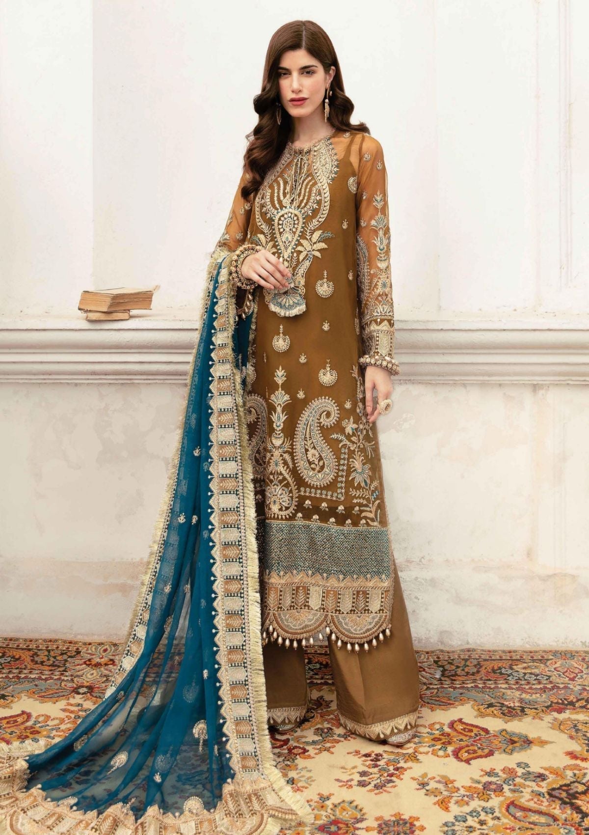 Formal Dress - Afrozeh - La Fuchsia - Imperial Brew - D#08 available at Saleem Fabrics Traditions