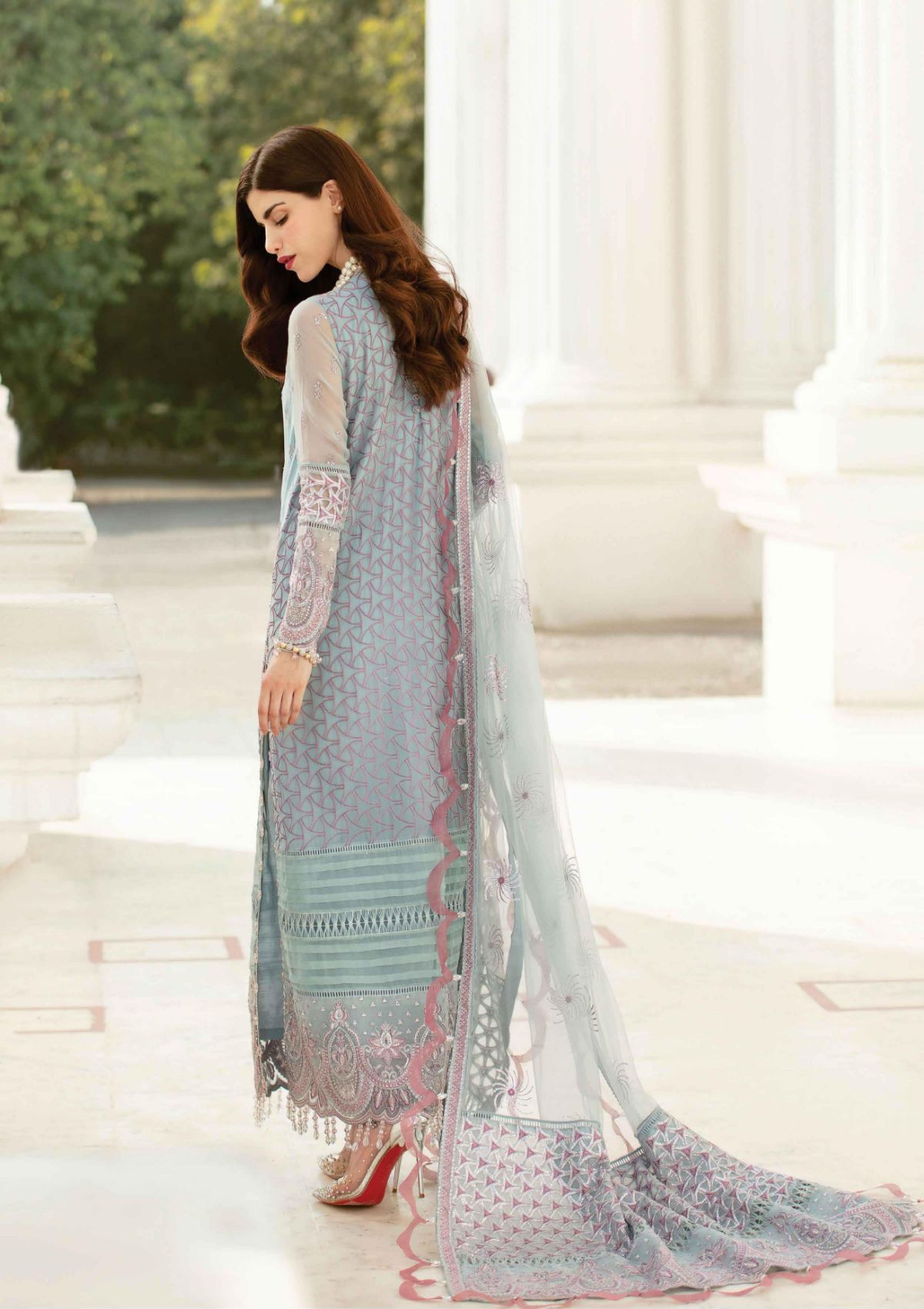 Formal Dress - Afrozeh - La Fuchsia - Serene Sky - D#10 available at Saleem Fabrics Traditions
