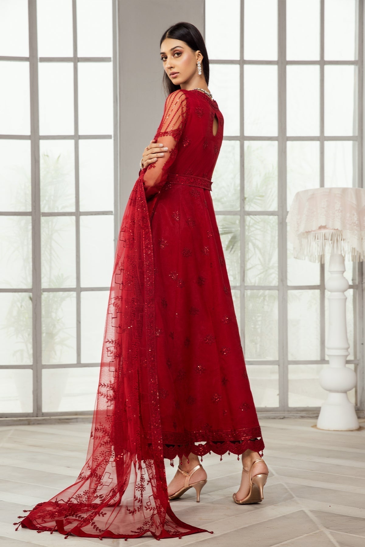 Formal Dress - Alizeh - Fashion - D#8 (Rubi) available at Saleem Fabrics Traditions