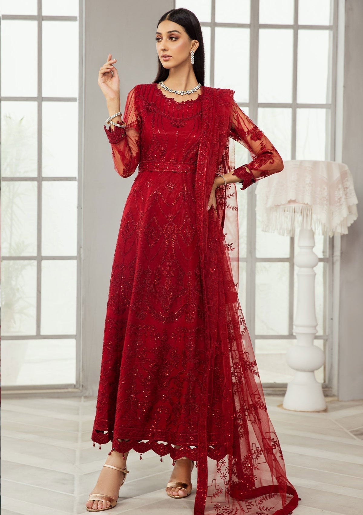 Formal Dress - Alizeh - Fashion - D#8 (Rubi) available at Saleem Fabrics Traditions