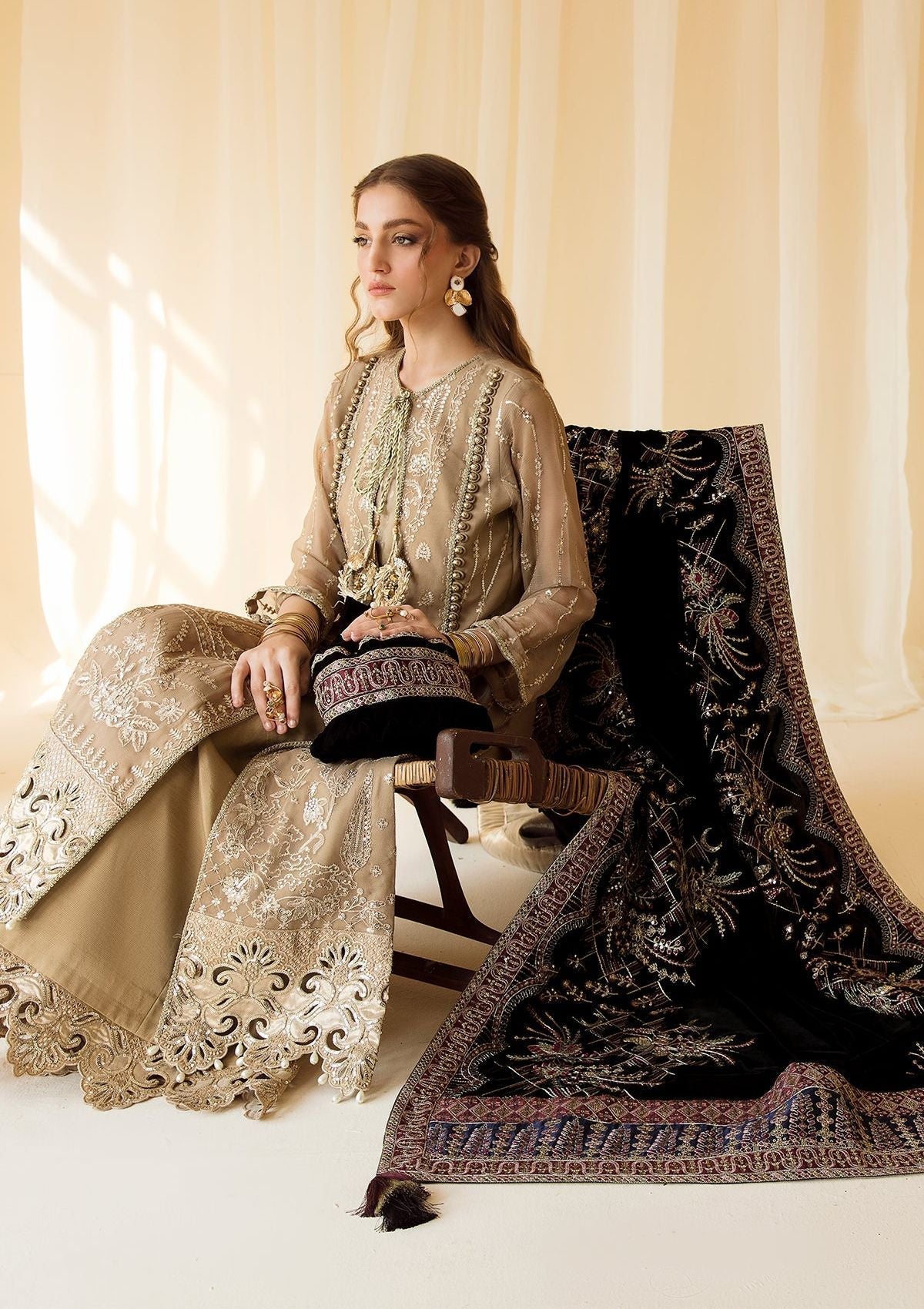 Formal Dress - Alizeh - Premium Velvet - D#1 (Zawiya) available at Saleem Fabrics Traditions
