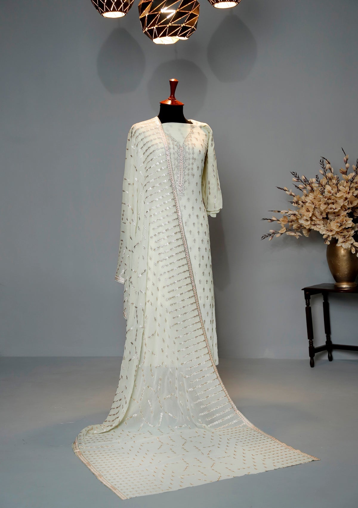 Formal Dress - Fancy Chiffon Emb - 2 Pcs - D#104016 (Lemon) available at Saleem Fabrics Traditions