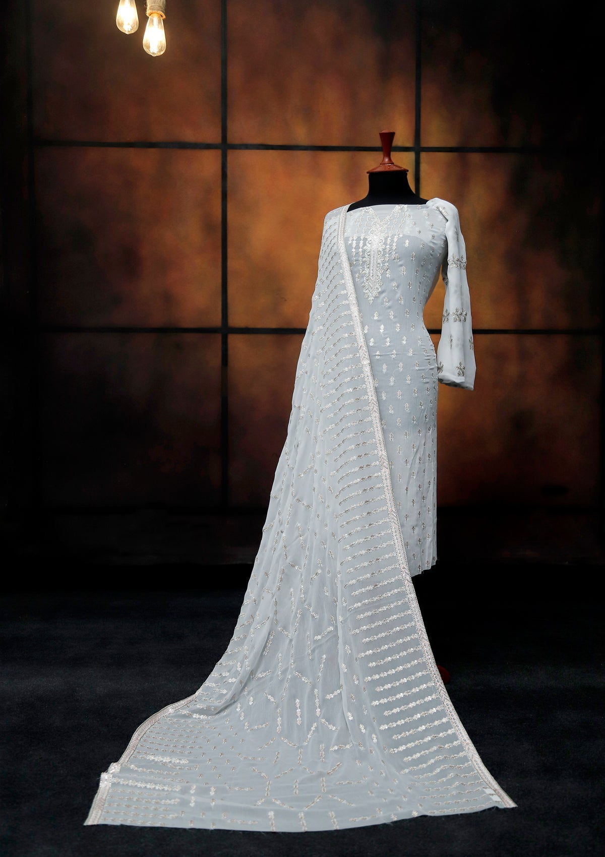 Formal Dress - Fancy Chiffon Emb - 2 Pcs - D#104016 (White) available at Saleem Fabrics Traditions