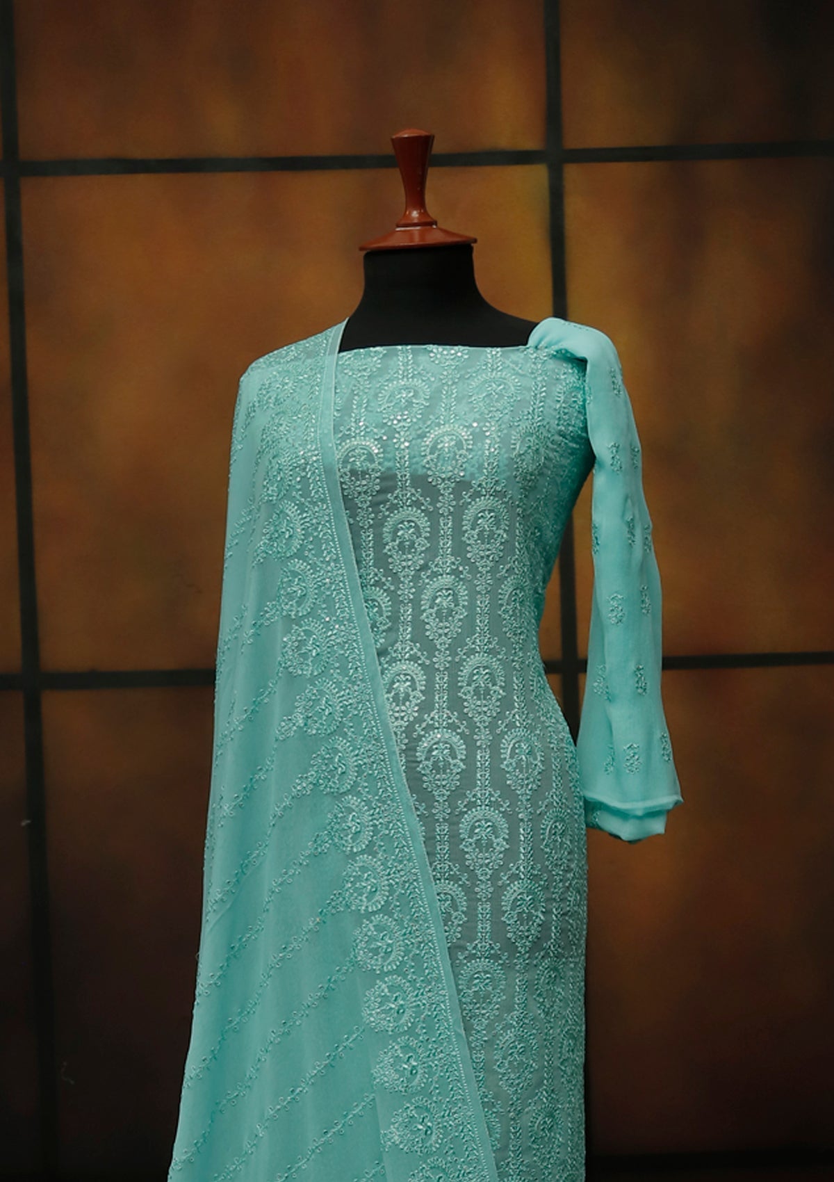 Formal Dress - Fancy Chiffon Emb - 2 Pcs - D#104276 (Ferozi) available at Saleem Fabrics Traditions