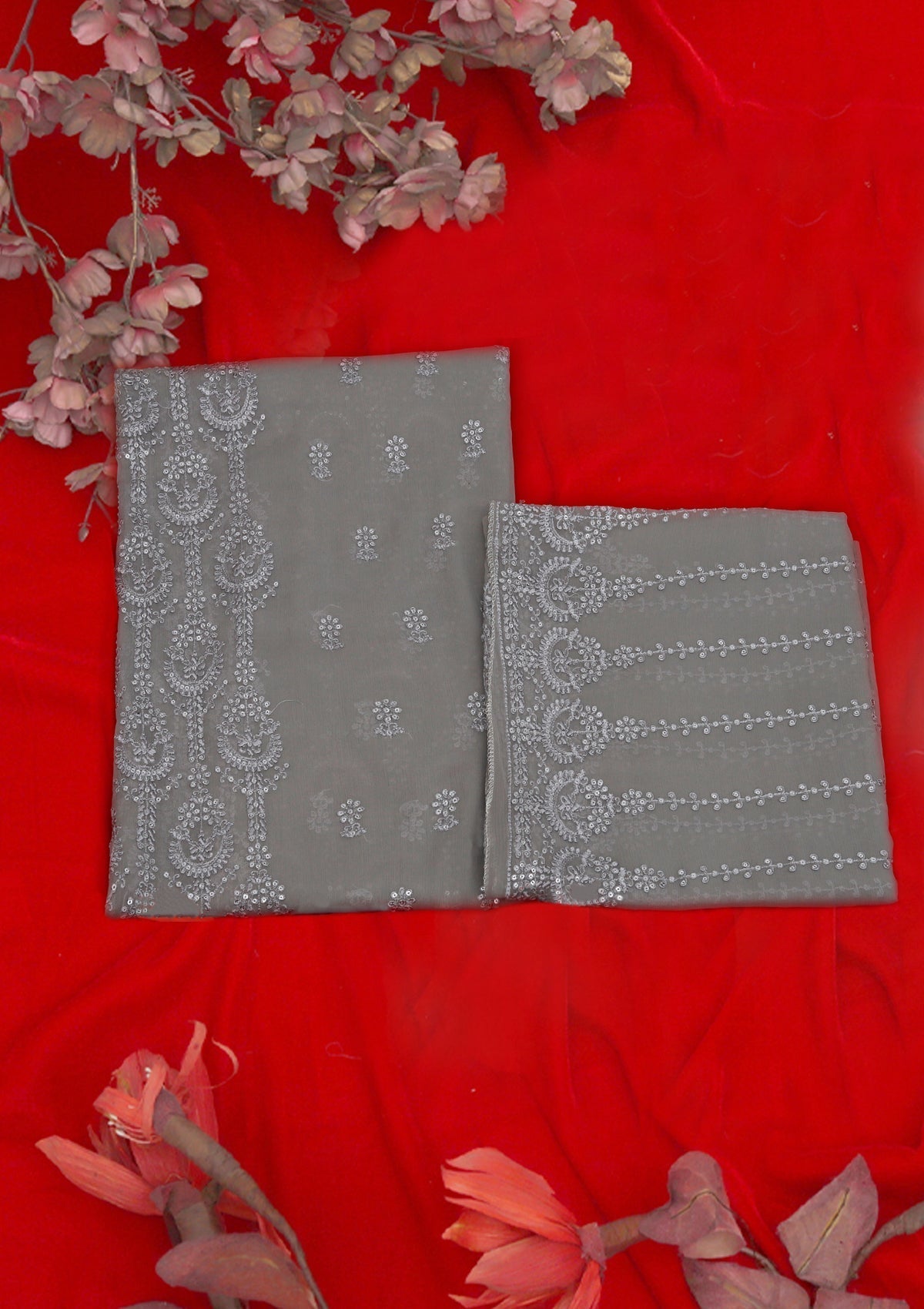Formal Dress - Fancy Chiffon Emb - 2 Pcs - D#104276 (Grey) available at Saleem Fabrics Traditions