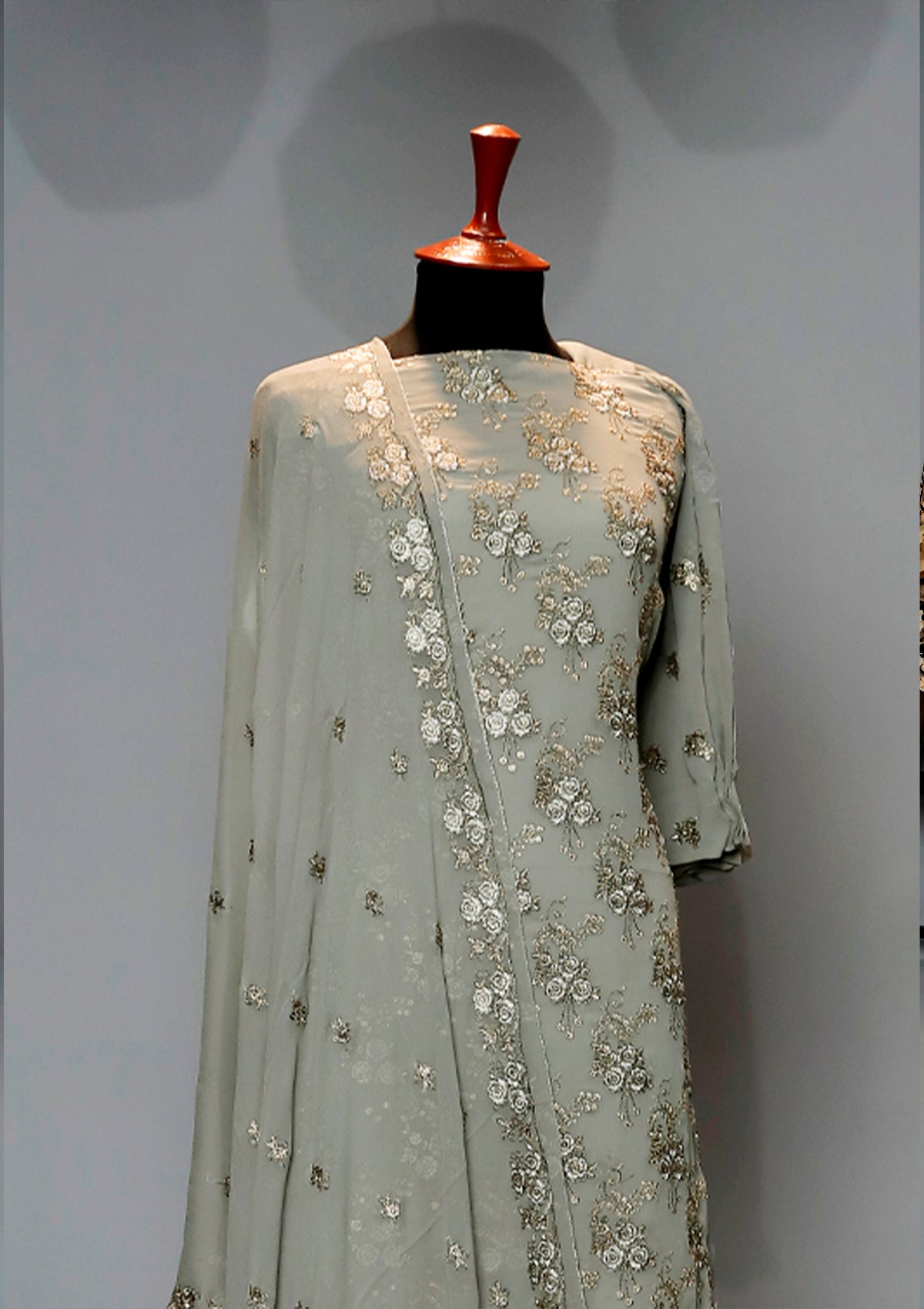 Formal Dress - Fancy Chiffon Emb - 2 Pcs - D#104303 (Grey) available at Saleem Fabrics Traditions