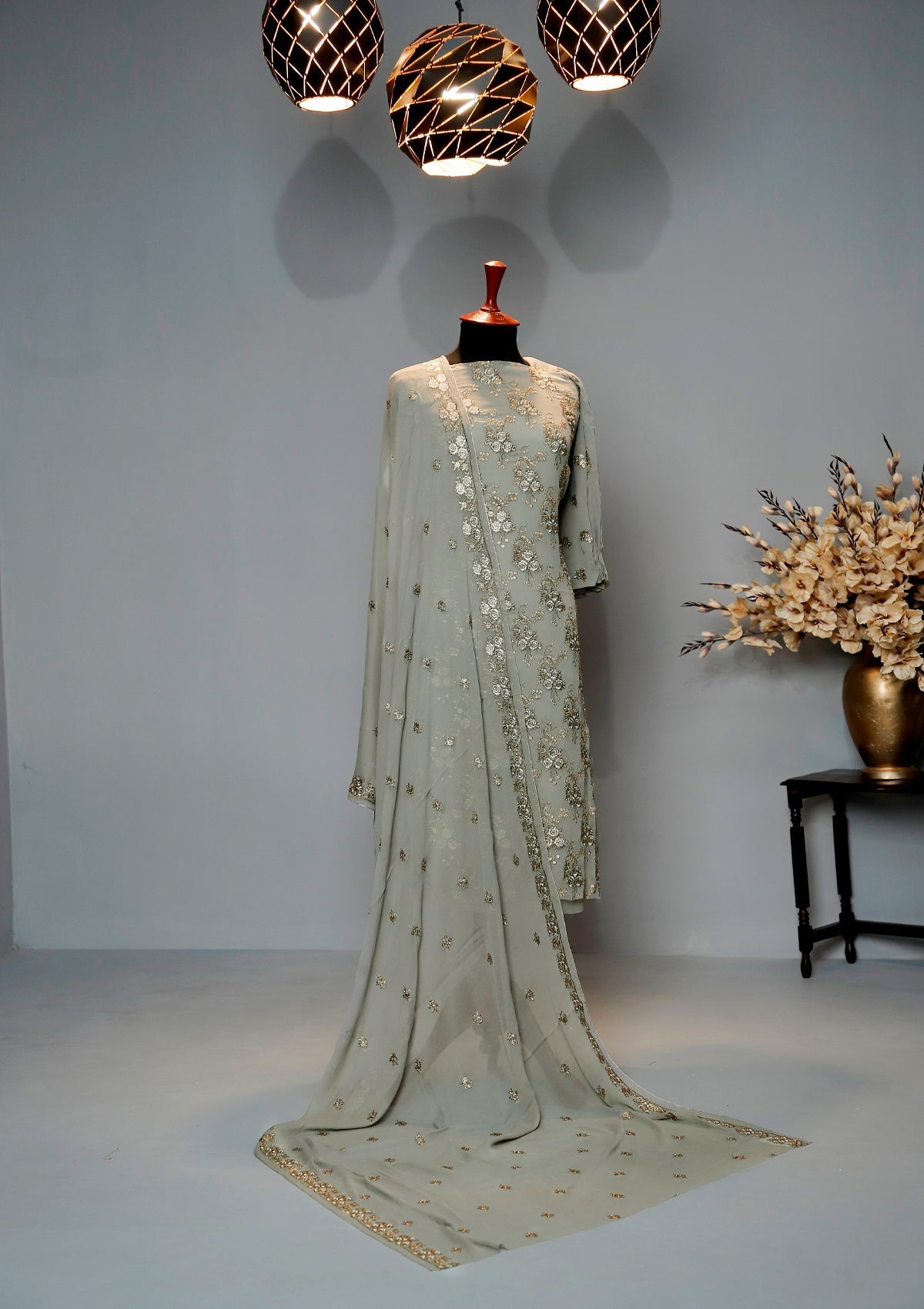 Formal Dress - Fancy Chiffon Emb - 2 Pcs - D#104303 (Grey) available at Saleem Fabrics Traditions