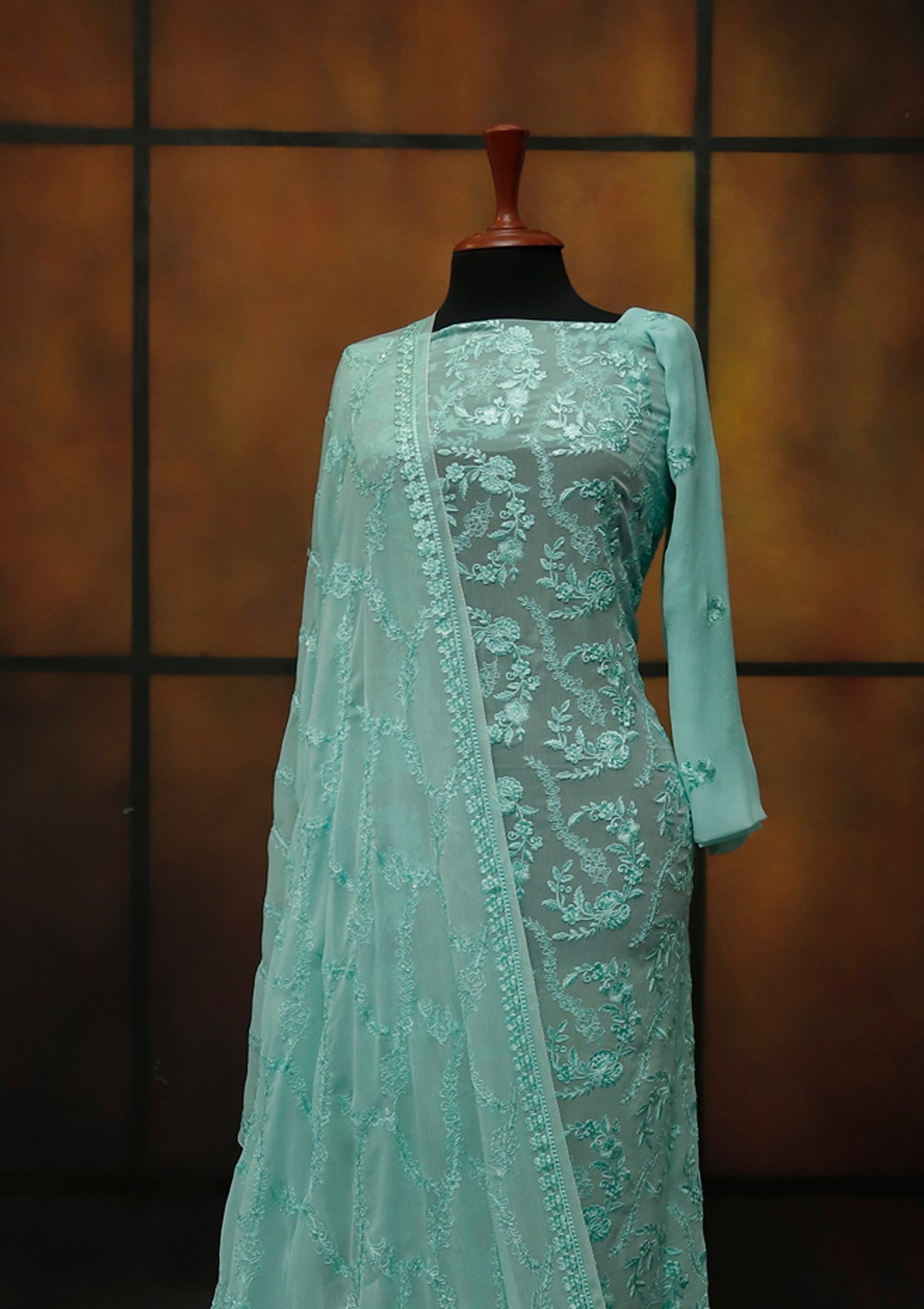 Formal Dress - Fancy Chiffon Emb - 2 Pcs - D#104456 (Ferozi) available at Saleem Fabrics Traditions
