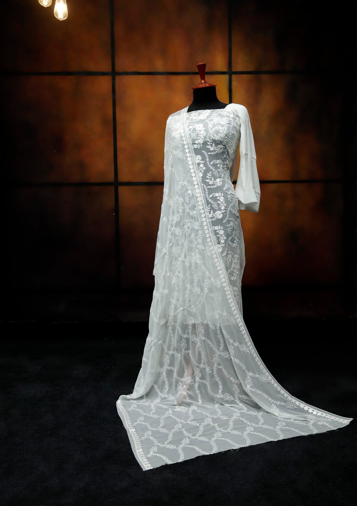 Formal Dress - Fancy Chiffon Emb - 2 Pcs - D#104456 (White) available at Saleem Fabrics Traditions