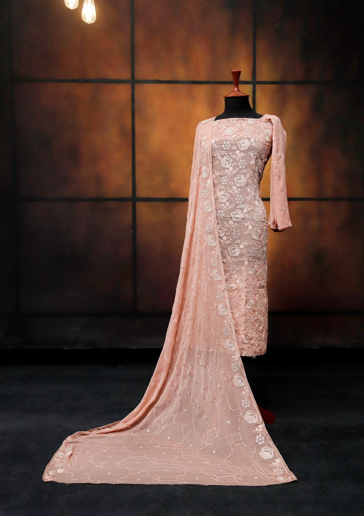 Formal Dress - Fancy Chiffon Emb - 2 Pcs - D#104469 (D Peach) available at Saleem Fabrics Traditions