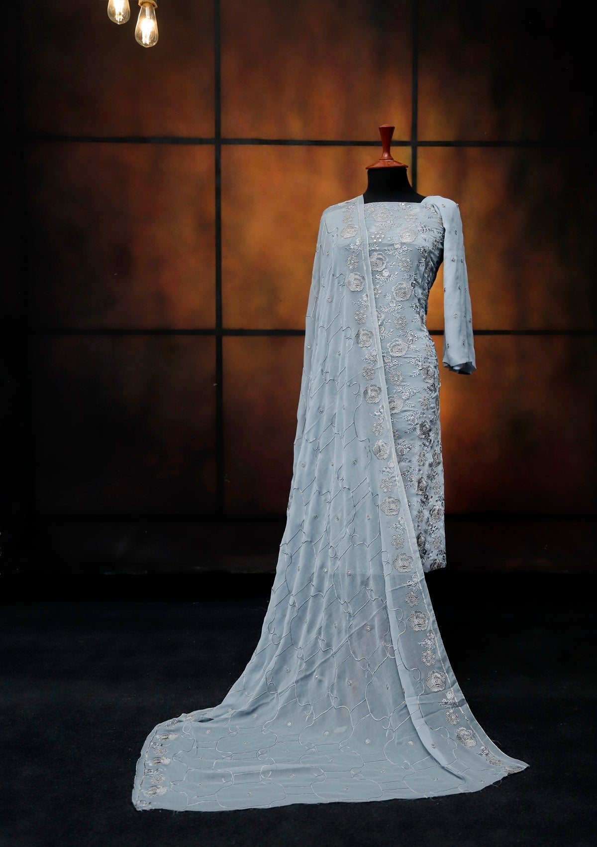 Formal Dress - Fancy Chiffon Emb - 2 Pcs - D#104469 (Grey) available at Saleem Fabrics Traditions