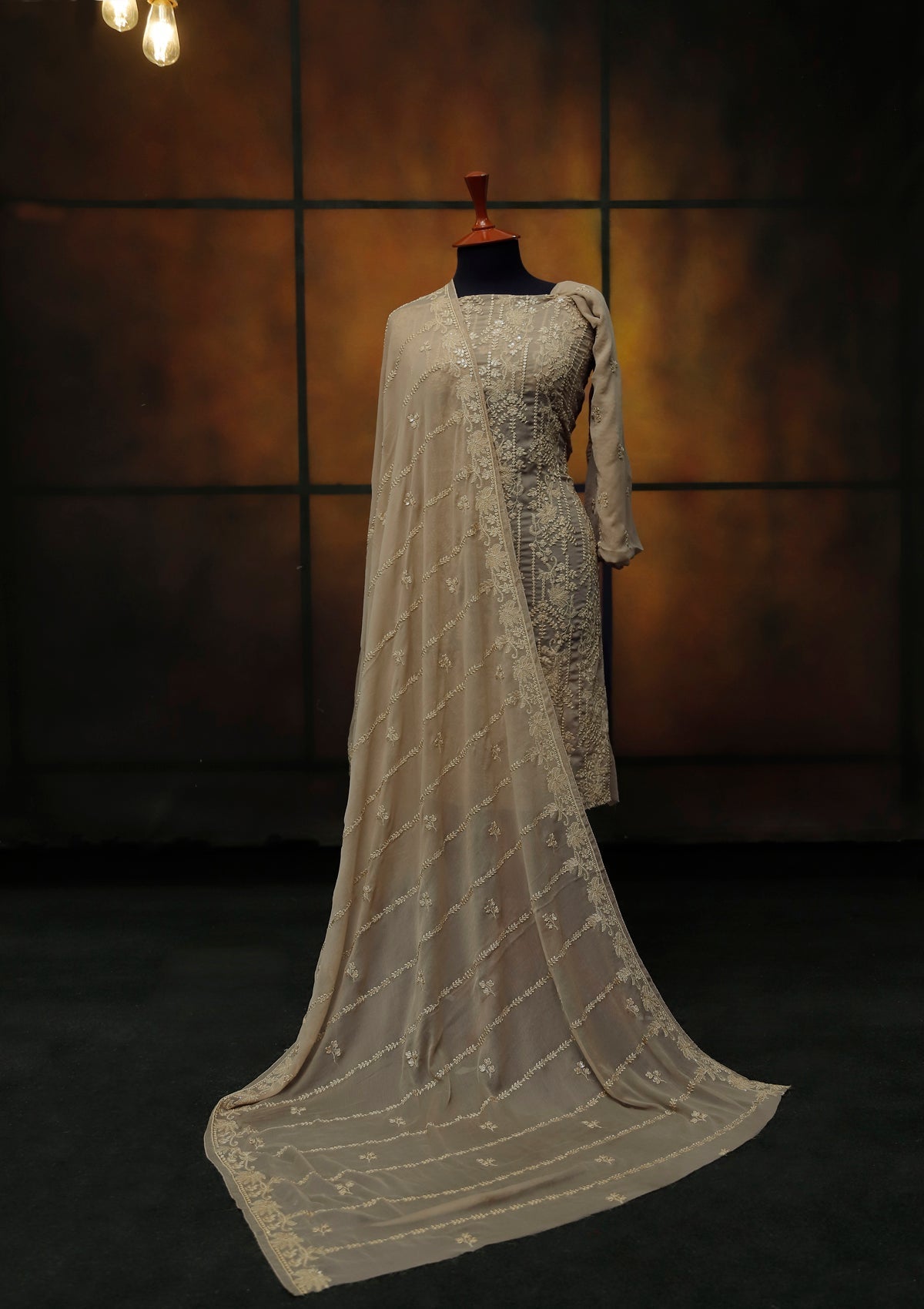 Formal Dress - Fancy Chiffon Emb - 2 Pcs - D#104478 (Mehndi) available at Saleem Fabrics Traditions