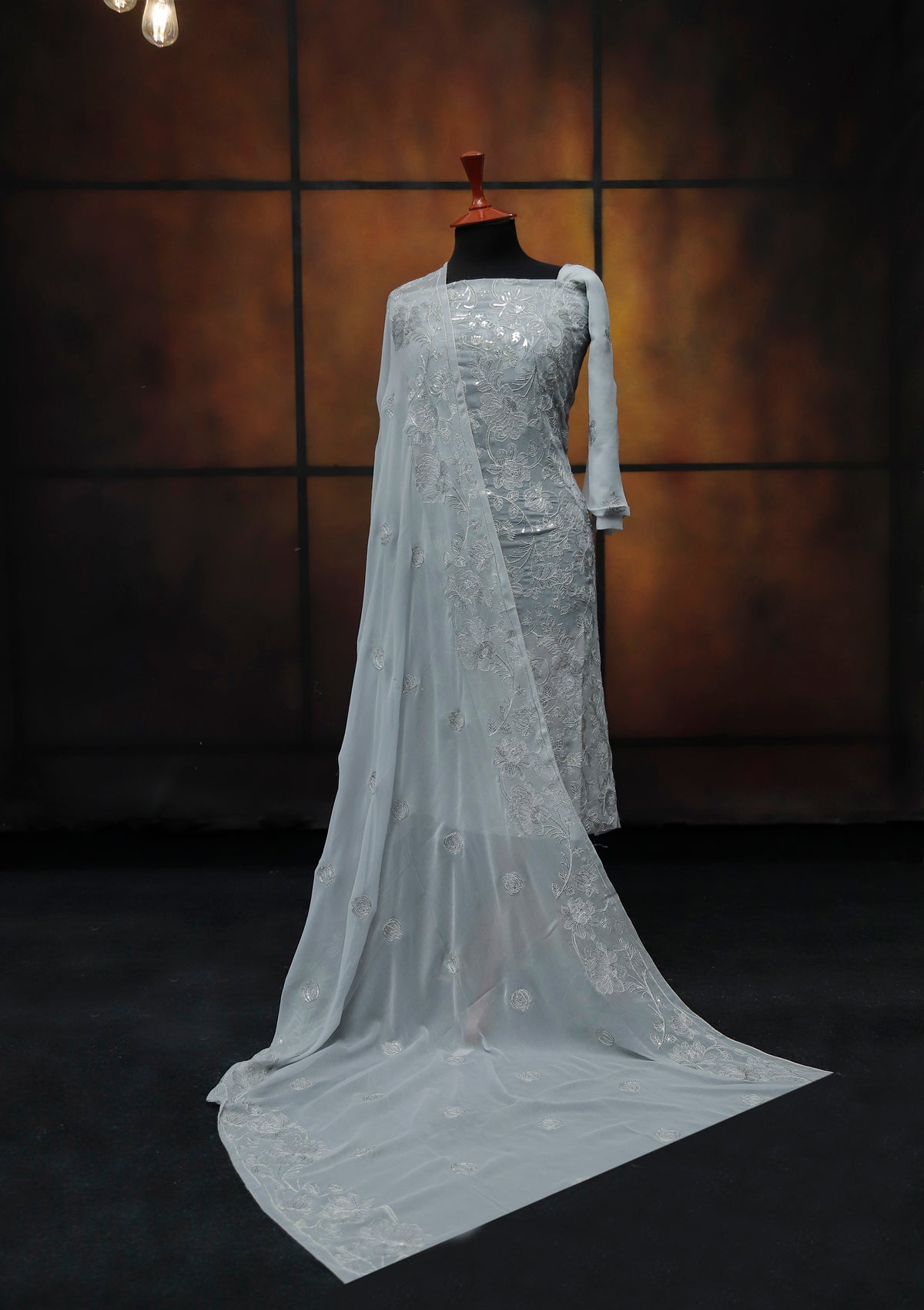 Formal Dress - Fancy Chiffon Emb - 2 Pcs - D#104480 (Grey) available at Saleem Fabrics Traditions