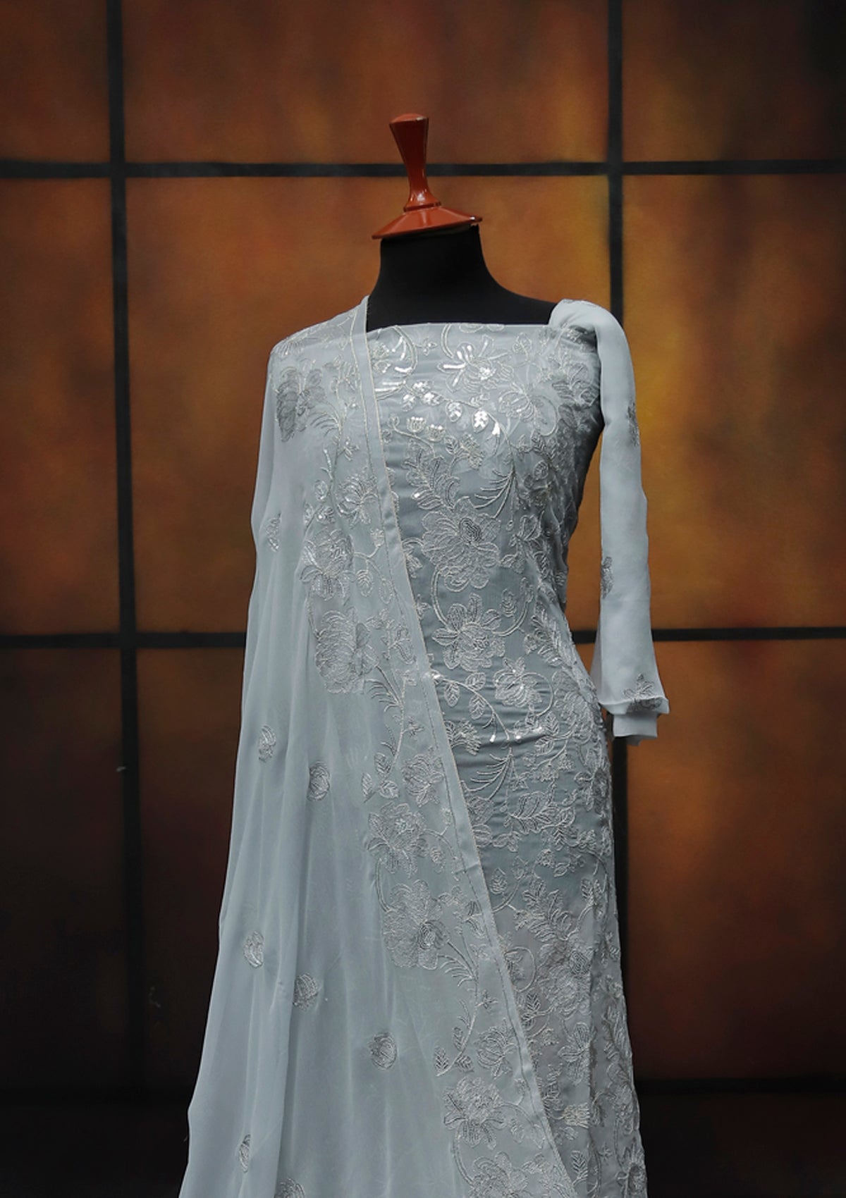 Formal Dress - Fancy Chiffon Emb - 2 Pcs - D#104480 (Grey) available at Saleem Fabrics Traditions
