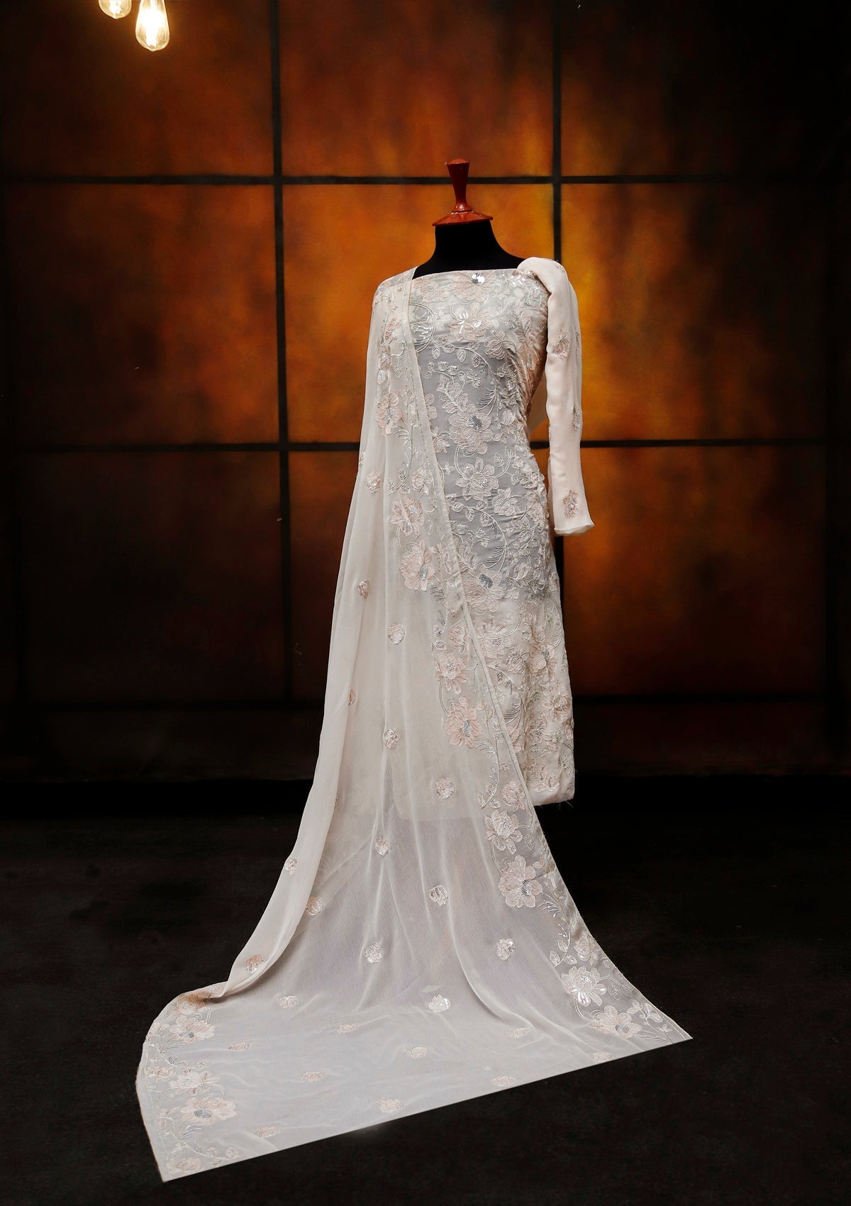 Formal Dress - Fancy Chiffon Emb - 2 Pcs - D#104480 (Peach) available at Saleem Fabrics Traditions