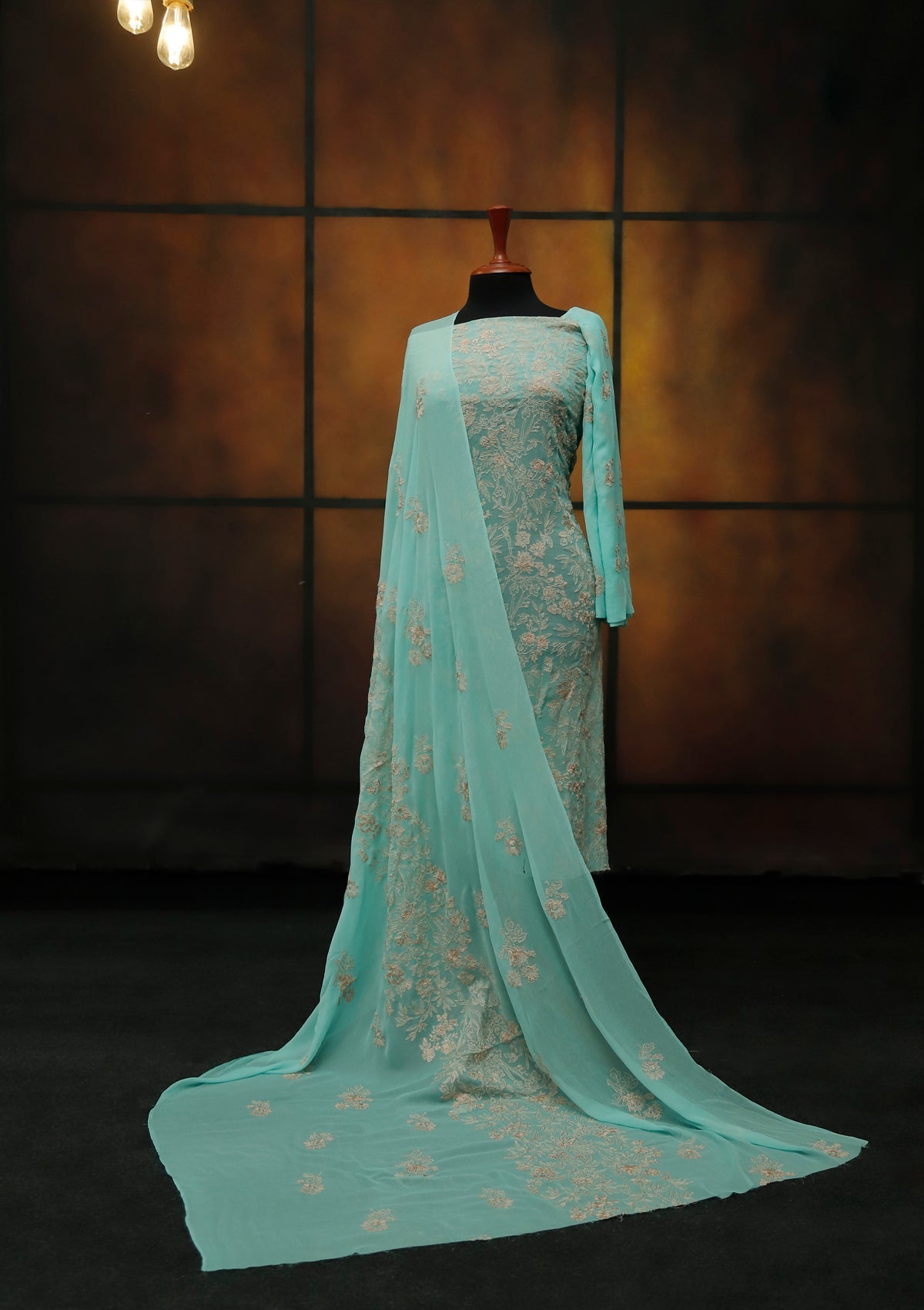 Formal Dress - Fancy Chiffon Emb - 2 Pcs - D#104482 (Ferozi) available at Saleem Fabrics Traditions