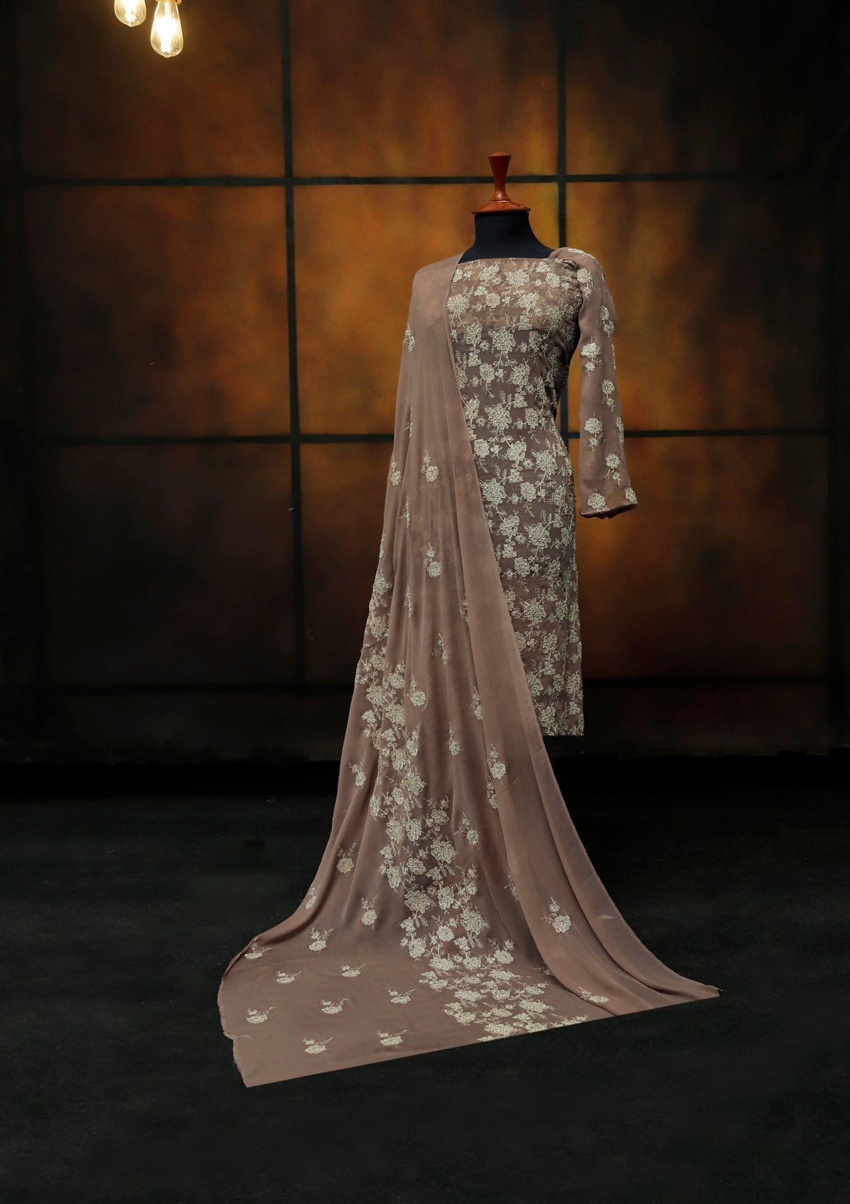 Formal Dress - Fancy Chiffon Emb - 2 Pcs - D#104485 (Brown) available at Saleem Fabrics Traditions