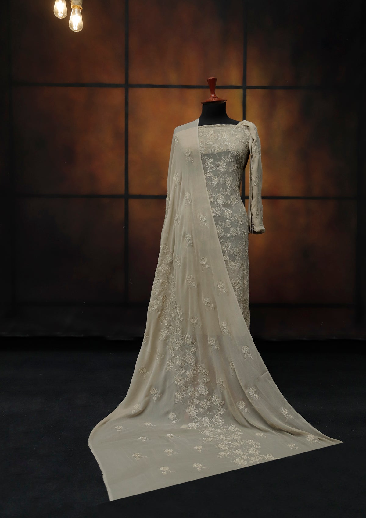 Formal Dress - Fancy Chiffon Emb - 2 Pcs - D#104485 (Skin) available at Saleem Fabrics Traditions