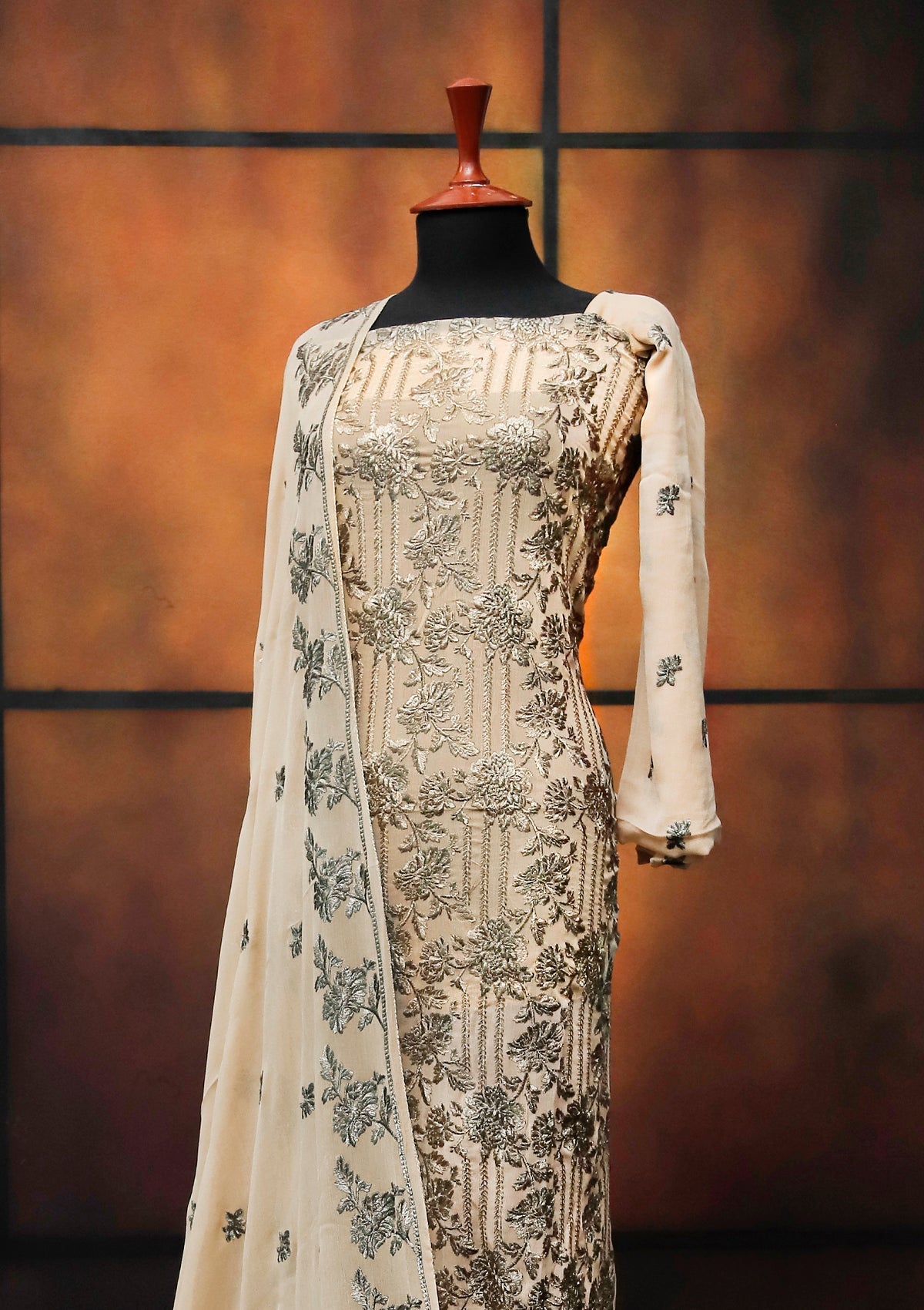 Formal Dress - Fancy Chiffon Emb - 2 Pcs - D#104490 (Golden) available at Saleem Fabrics Traditions