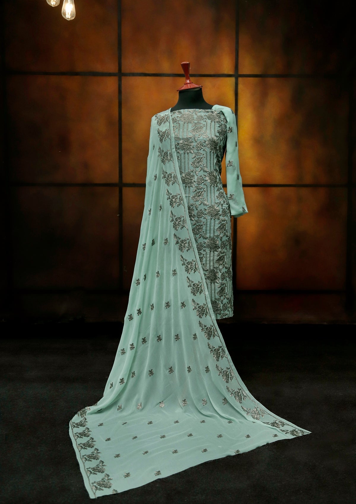 Formal Dress - Fancy Chiffon Emb - 2 Pcs - D#104490 (P Green) available at Saleem Fabrics Traditions