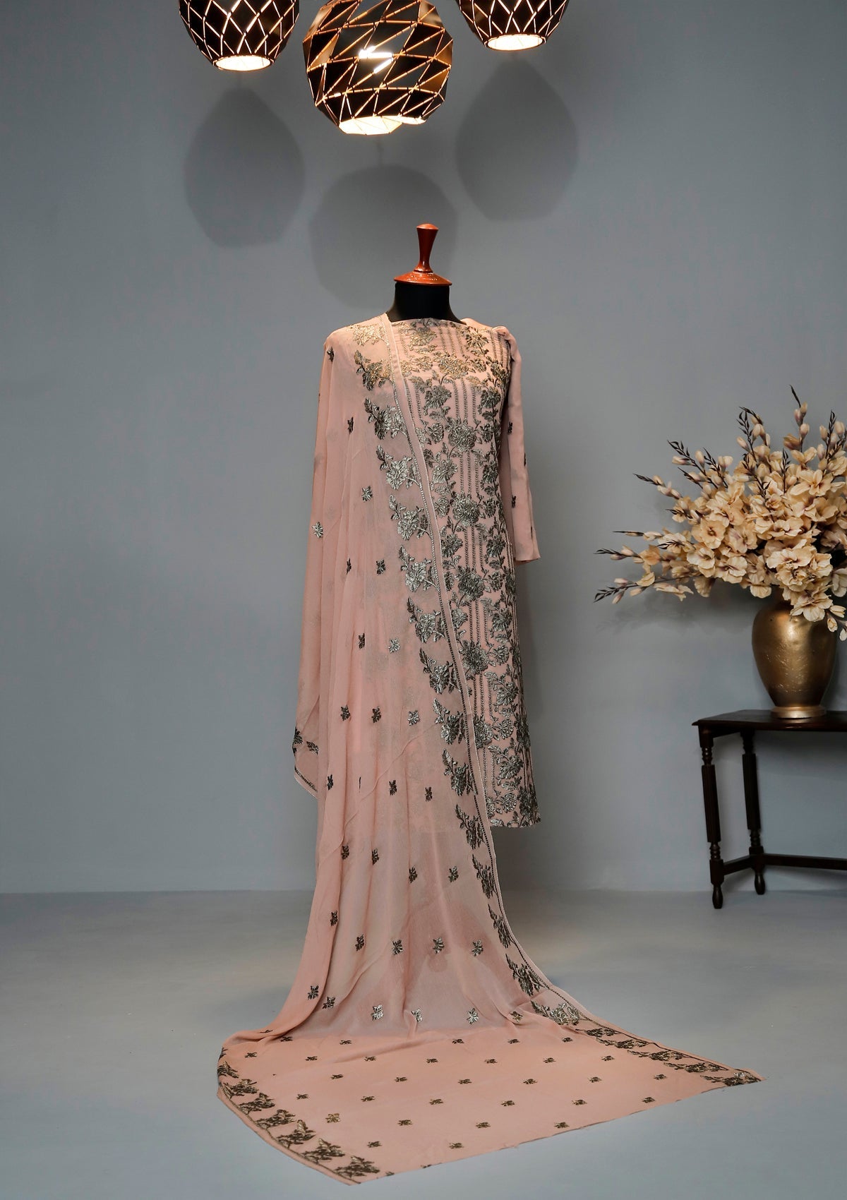 Formal Dress - Fancy Chiffon Emb - 2 Pcs - D#104490 (Rust) available at Saleem Fabrics Traditions