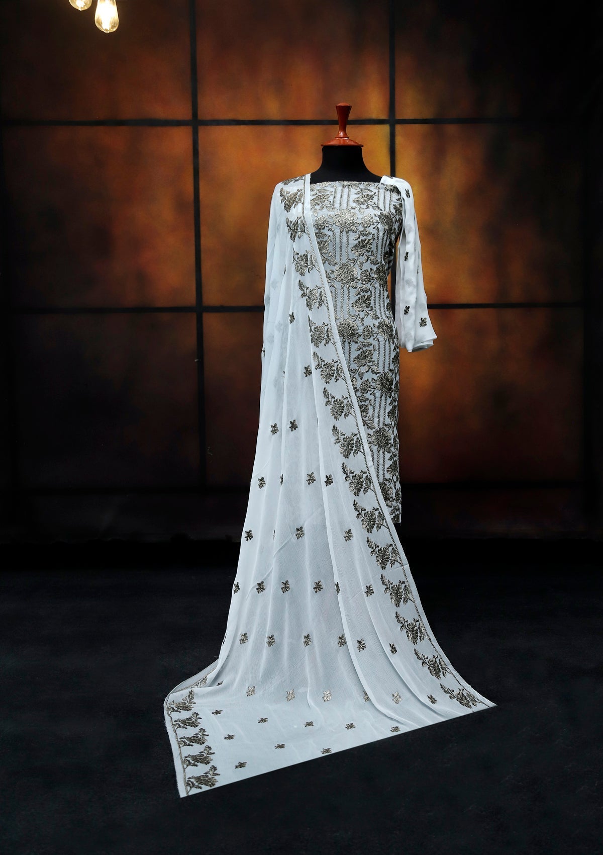 Formal Dress - Fancy Chiffon Emb - 2 Pcs - D#104490 (White) available at Saleem Fabrics Traditions