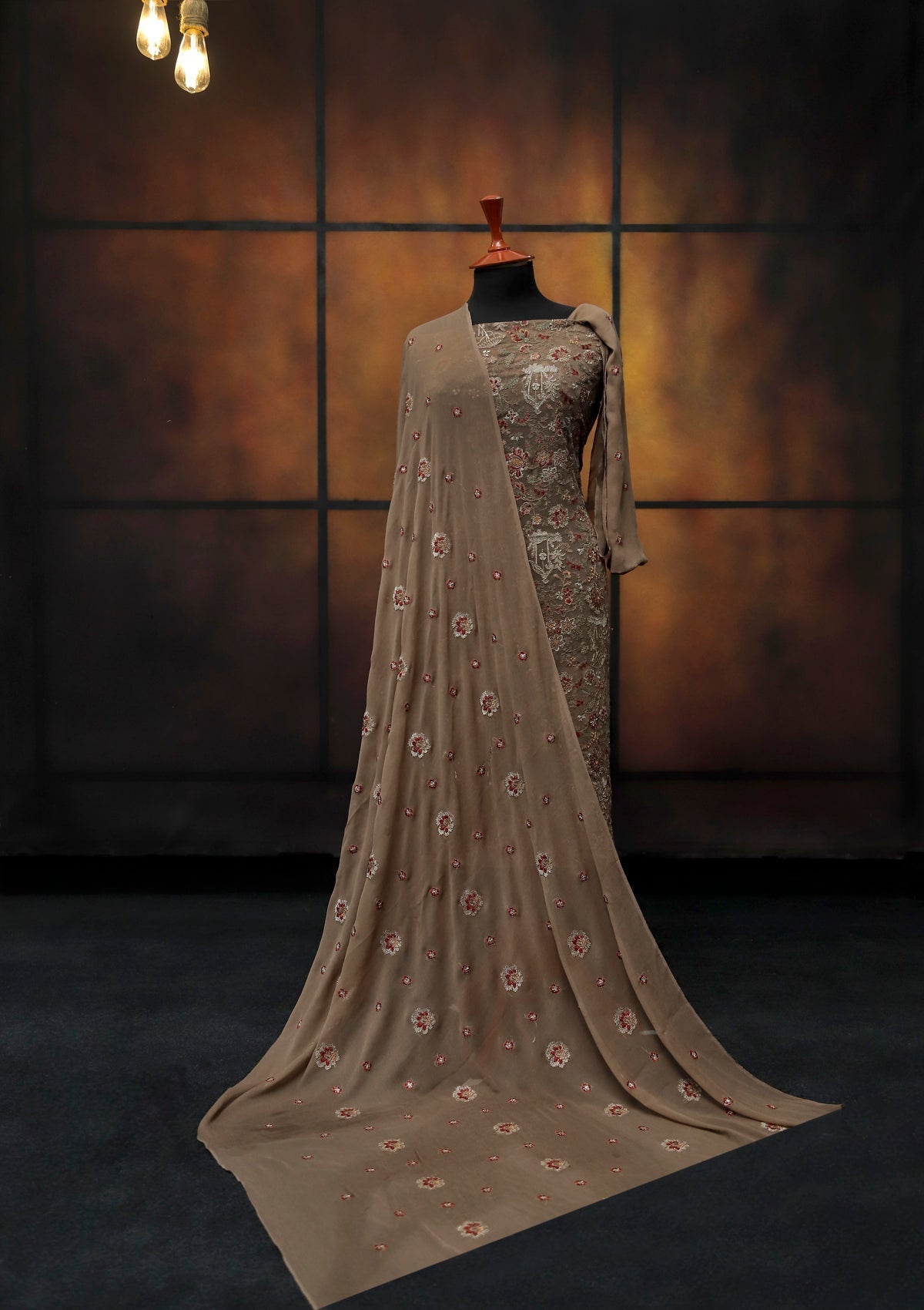 Formal Dress - Fancy Chiffon Emb - 2 Pcs - D#104493 (Brown) available at Saleem Fabrics Traditions
