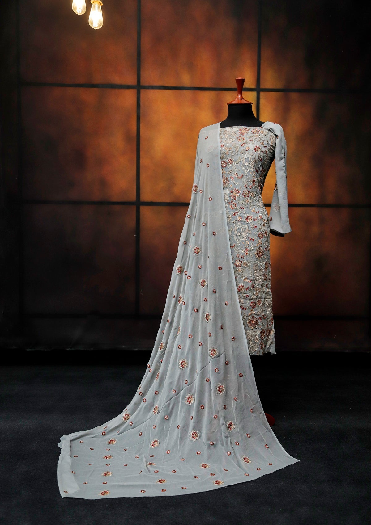 Formal Dress - Fancy Chiffon Emb - 2 Pcs - D#104493 (Grey) available at Saleem Fabrics Traditions