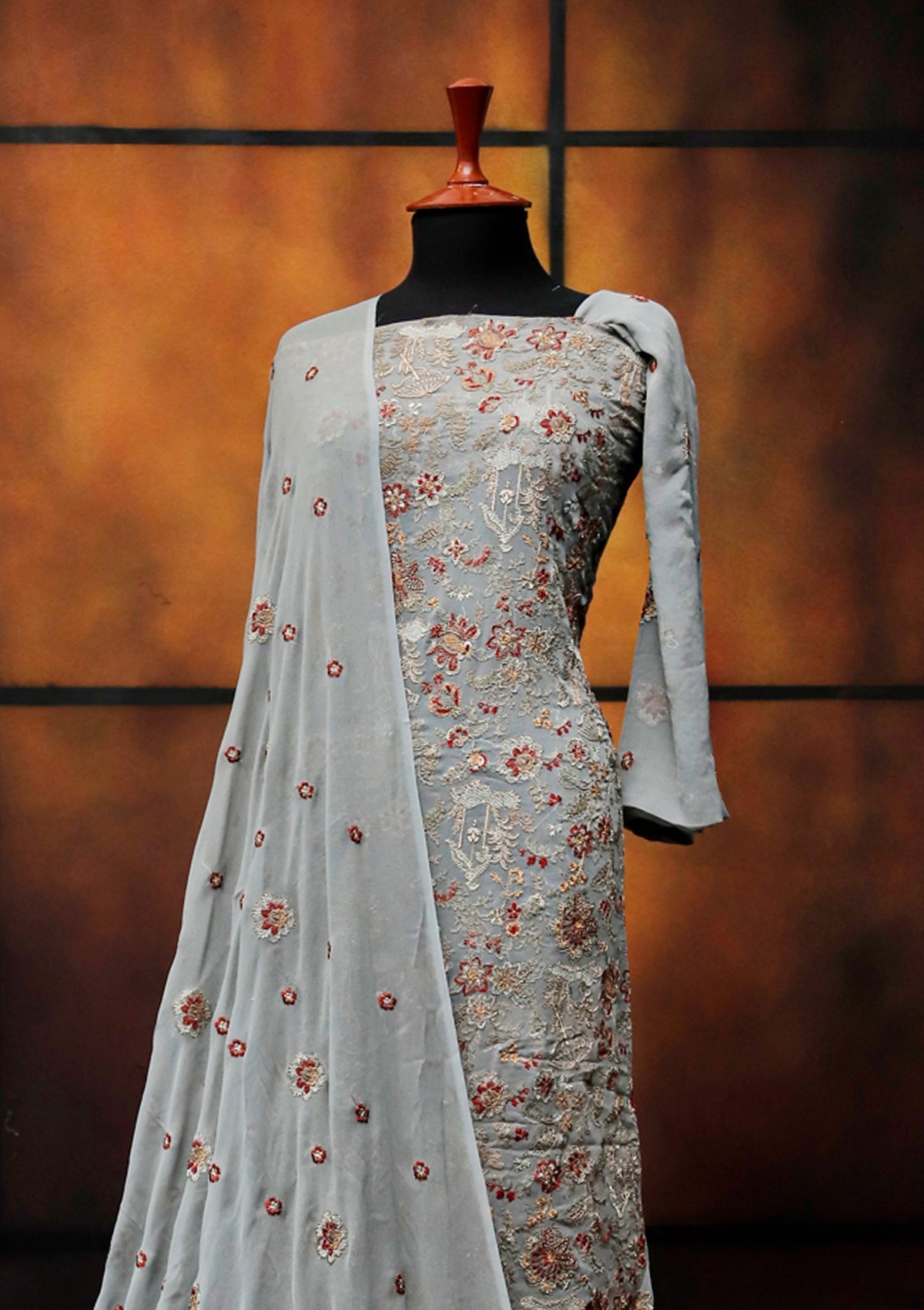 Formal Dress - Fancy Chiffon Emb - 2 Pcs - D#104493 (Grey) available at Saleem Fabrics Traditions