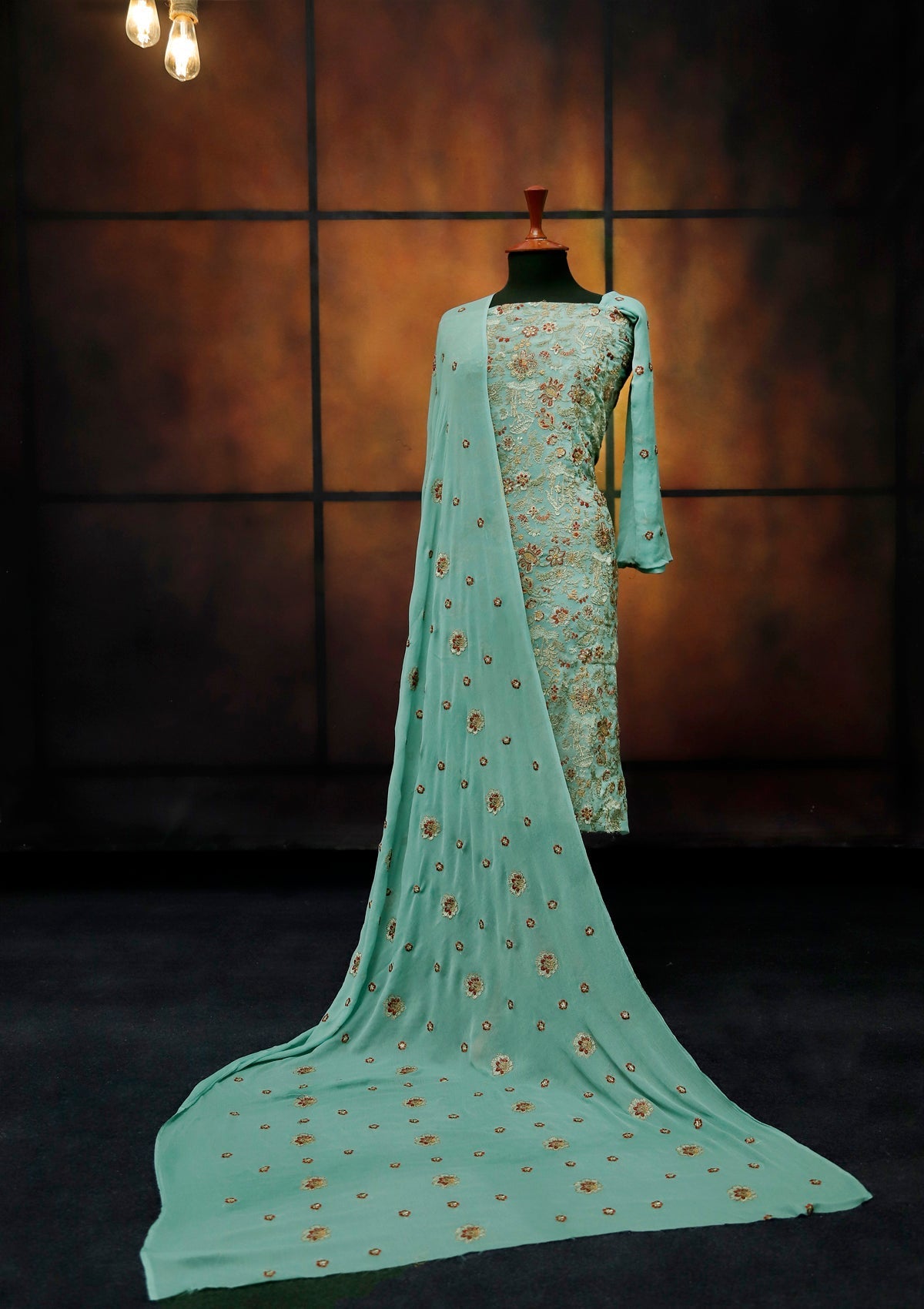 Formal Dress - Fancy Chiffon Emb - 2 Pcs - D#104493 (Sky) available at Saleem Fabrics Traditions