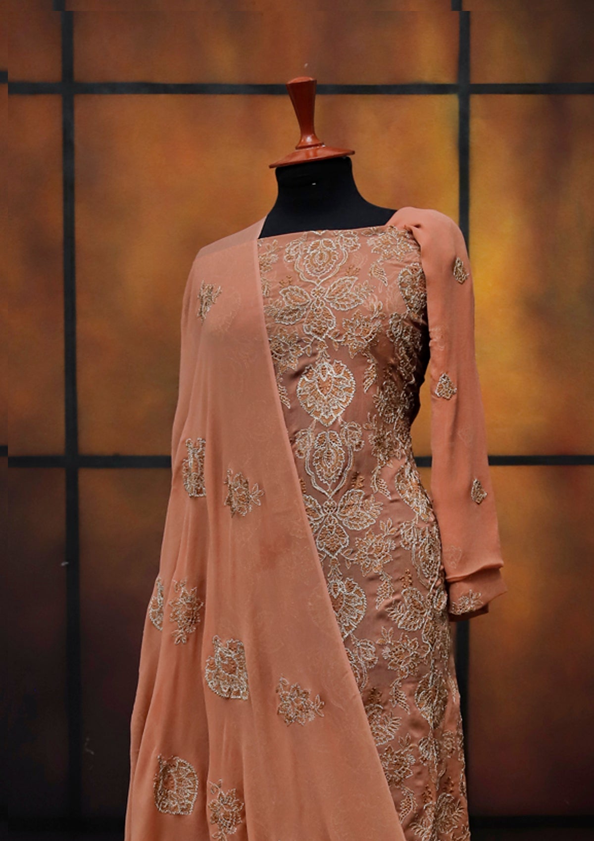 Formal Dress - Fancy Chiffon Emb - 2 Pcs - D#104512 (Rust) available at Saleem Fabrics Traditions
