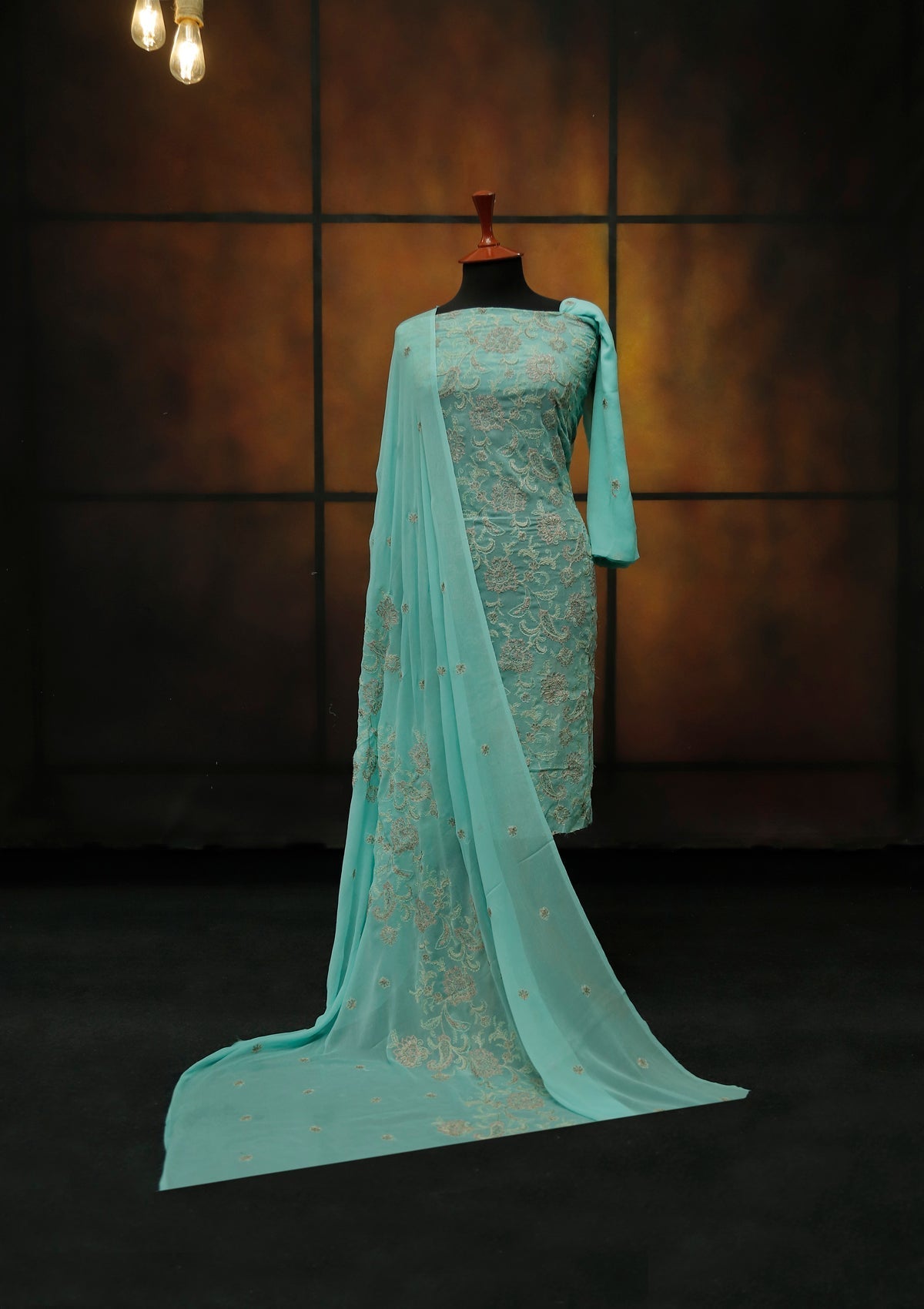 Formal Dress - Fancy Chiffon Emb - 2 Pcs - D#104517 (Ferozi) available at Saleem Fabrics Traditions