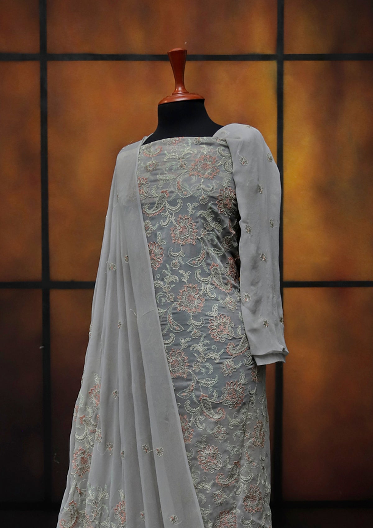 Formal Dress - Fancy Chiffon Emb - 2 Pcs - D#104517 (Grey) available at Saleem Fabrics Traditions