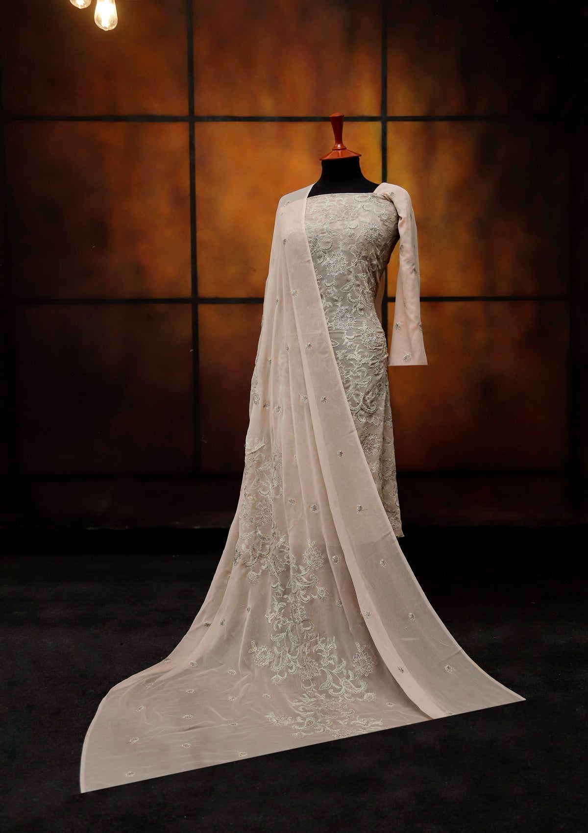 Formal Dress - Fancy Chiffon Emb - 2 Pcs - D#104517 (L Peach) available at Saleem Fabrics Traditions