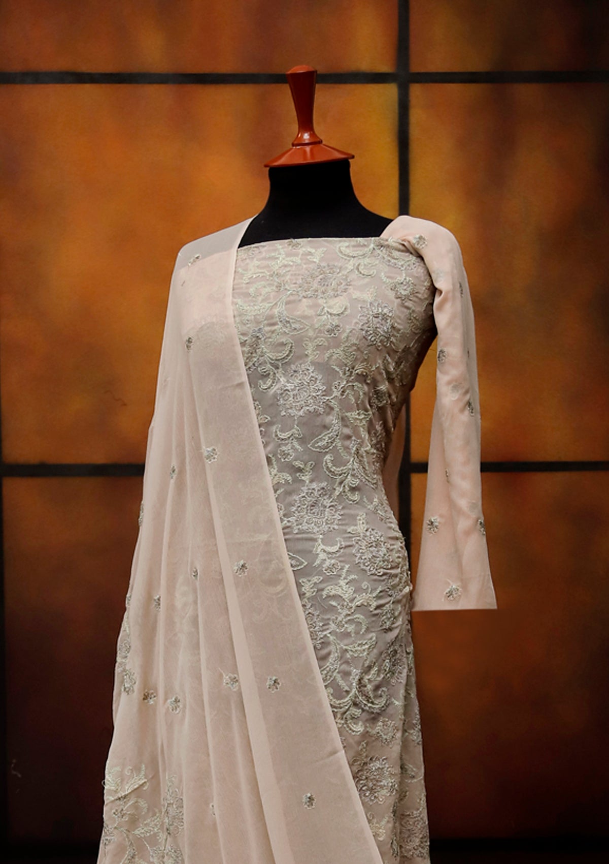 Formal Dress - Fancy Chiffon Emb - 2 Pcs - D#104517 (L Peach) available at Saleem Fabrics Traditions