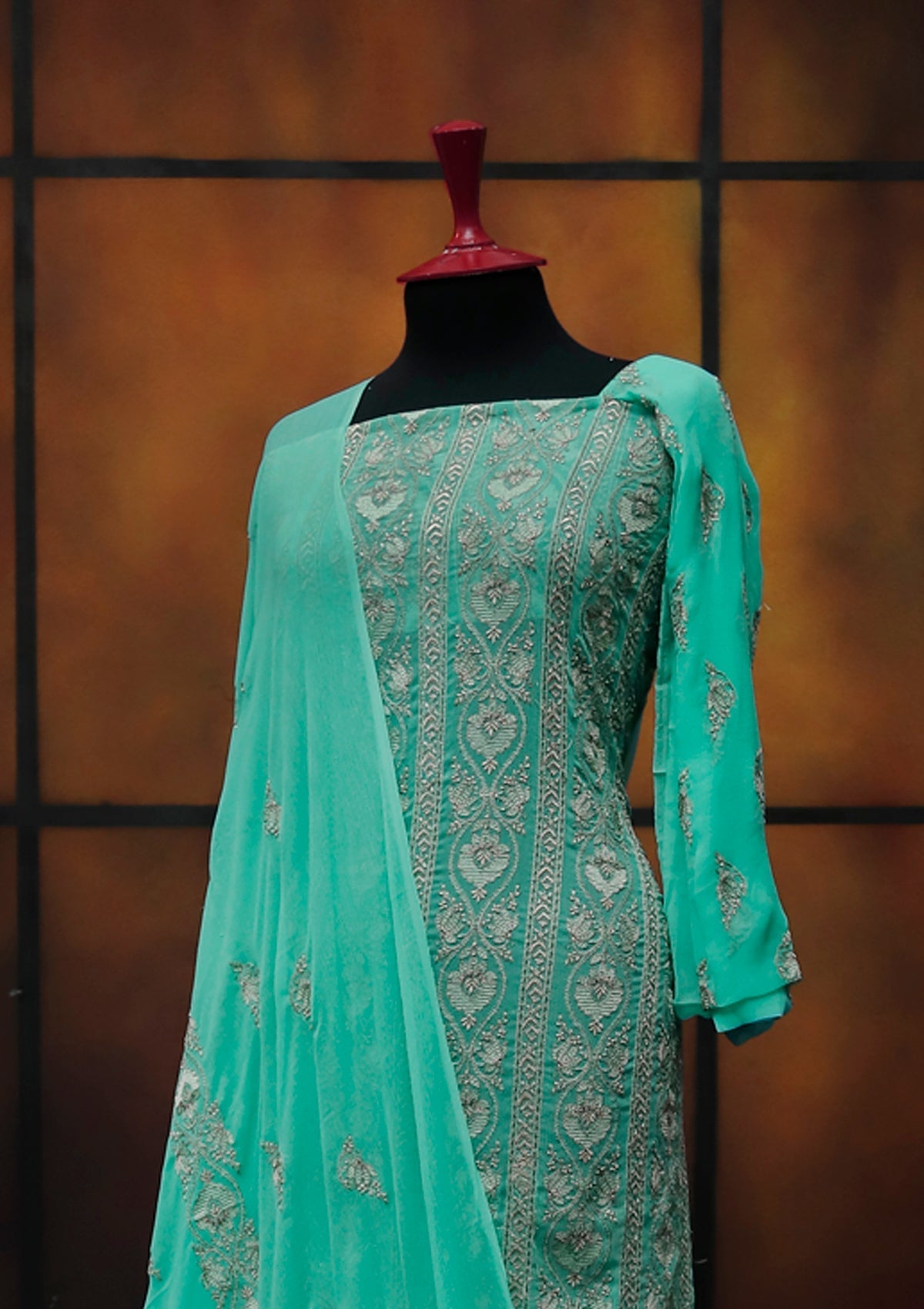 Formal Dress - Fancy Chiffon Emb - 2 Pcs - D#104519 (Ferozi) available at Saleem Fabrics Traditions