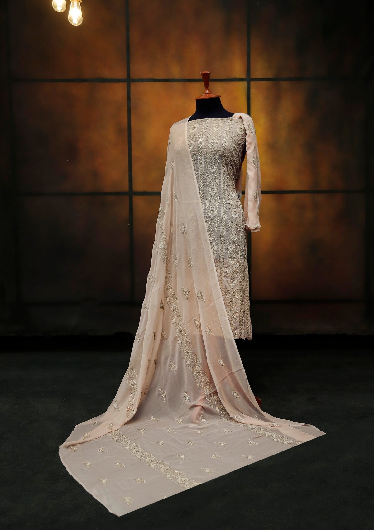 Formal Dress - Fancy Chiffon Emb - 2 Pcs - D#104519 (L Peach) available at Saleem Fabrics Traditions
