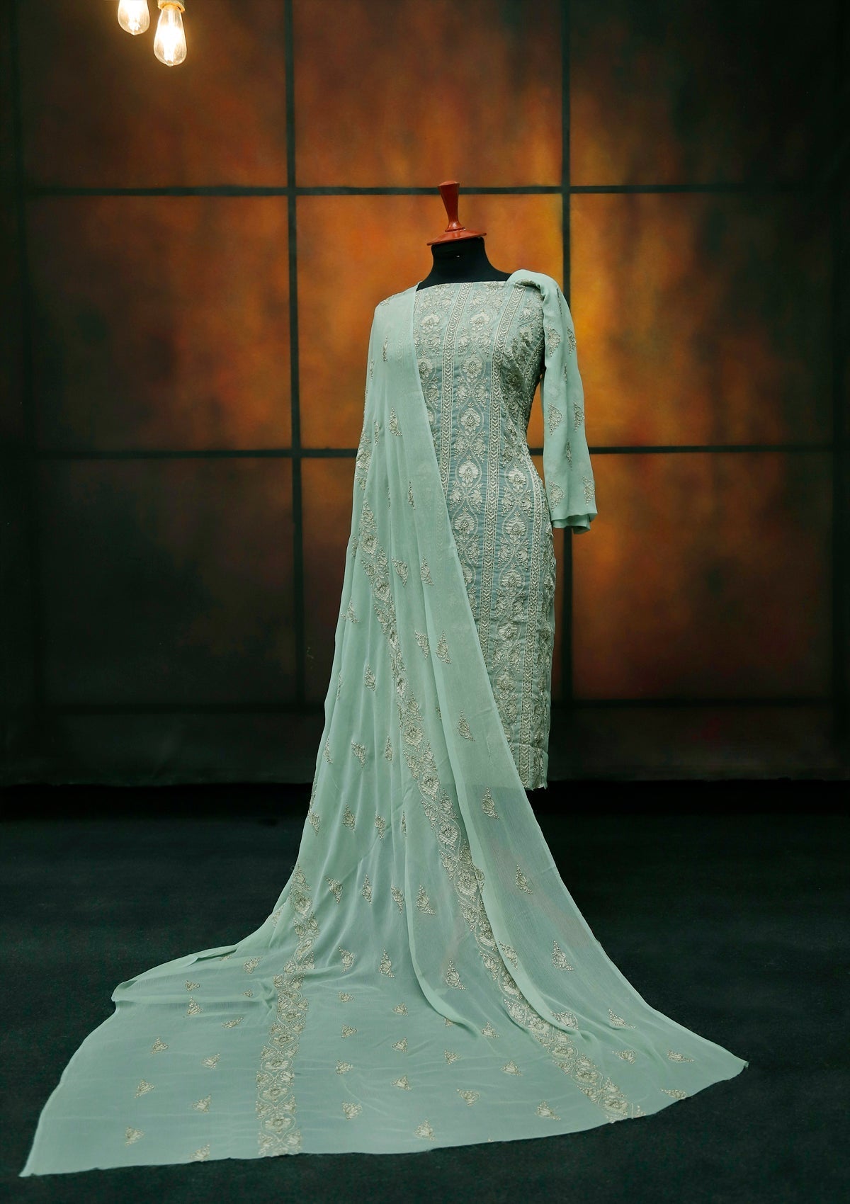 Formal Dress - Fancy Chiffon Emb - 2 Pcs - D#104519 (Pista) available at Saleem Fabrics Traditions
