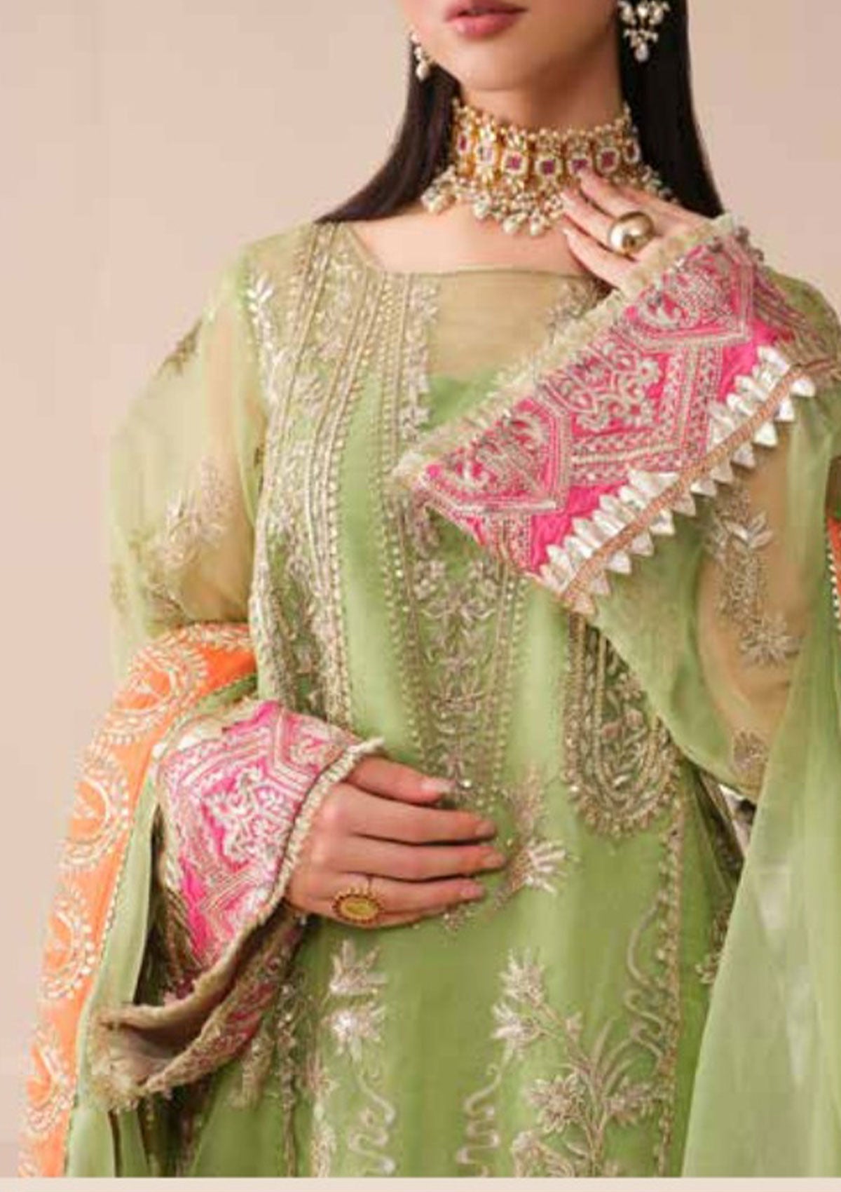 Formal Dress - Freesia - Noor Jahan - Pista - FFD#91 available at Saleem Fabrics Traditions