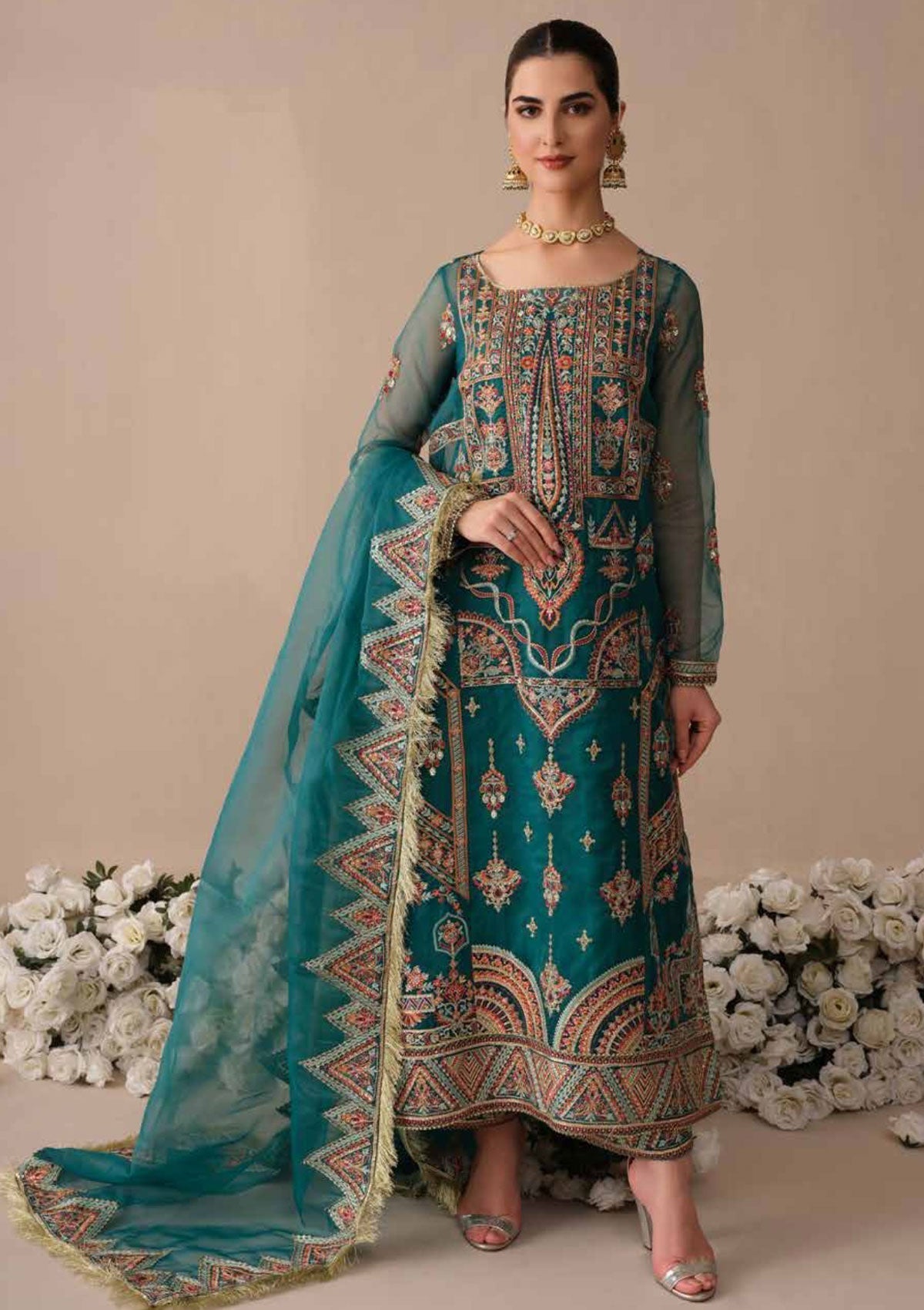 Formal Dress - Freesia - Noor Jahan - Salmon - FFD#90 available at Saleem Fabrics Traditions