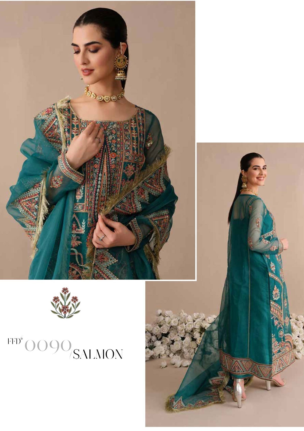Formal Dress - Freesia - Noor Jahan - Salmon - FFD#90 available at Saleem Fabrics Traditions