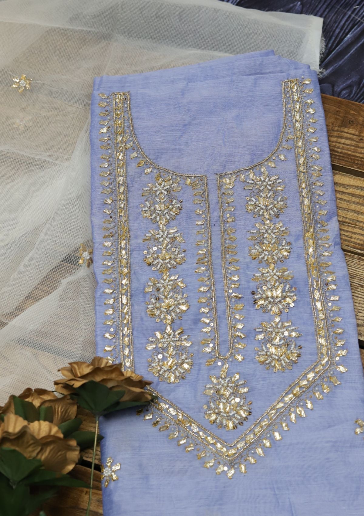 Formal Dress - Gota Work - Paper Cotton - 2 Pcs Suit - Ink Blue - D01 available at Saleem Fabrics Traditions