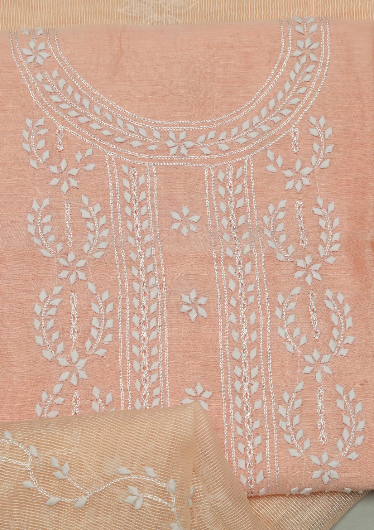 Formal Dress - Paper Cotton -  A/Work - 2 Pcs Suit - Peach - D05 available at Saleem Fabrics Traditions