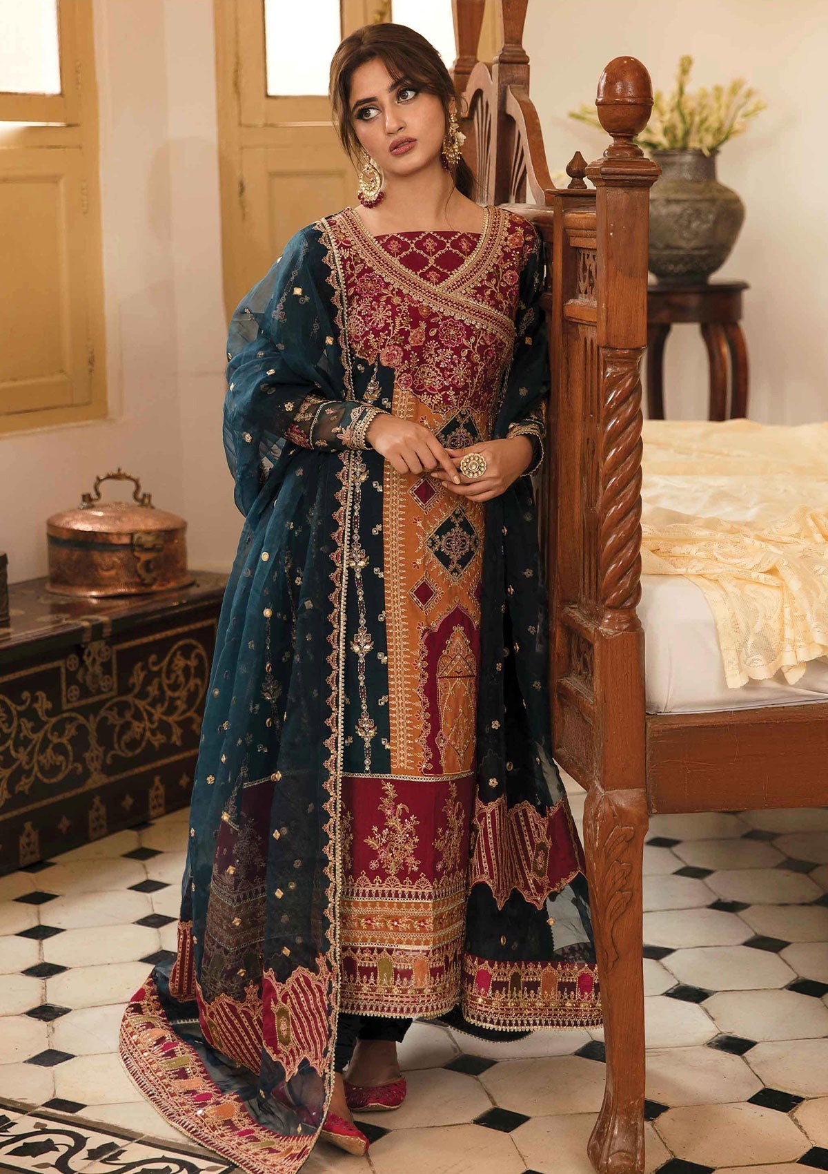 Formal Dress - Qalamkar - Khaab - V02 - Zarnish - NF#7 available at Saleem Fabrics Traditions