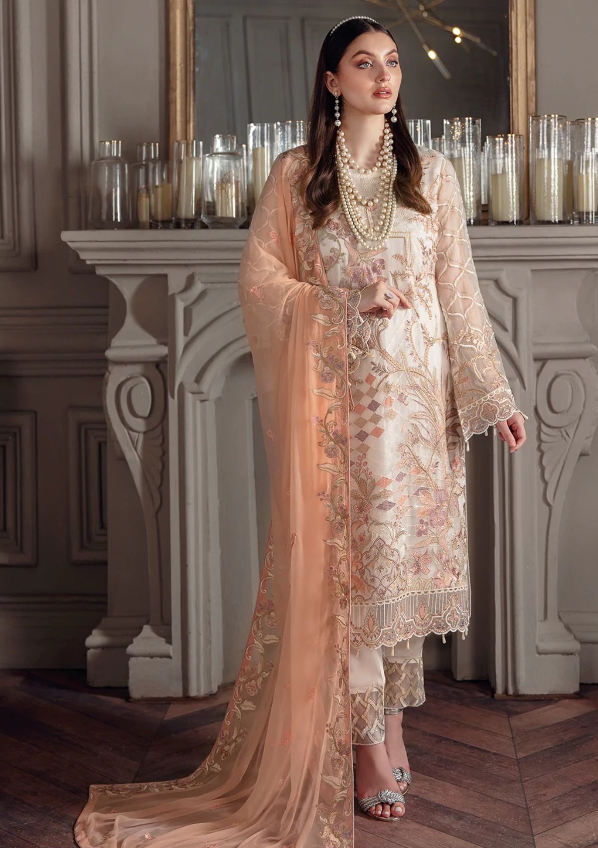 Formal Dress - Ramsha - Chevron - Chiffon - V05 - A#505 available at Saleem Fabrics Traditions