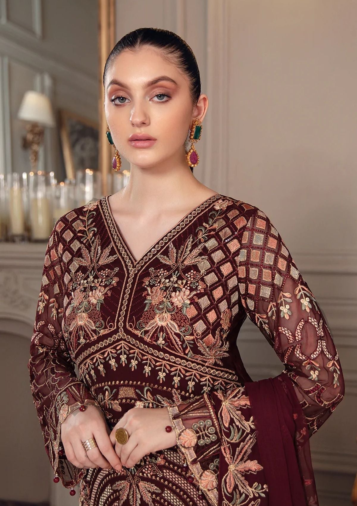 Formal Dress - Ramsha - Chevron - Chiffon - V05 - A#507 available at Saleem Fabrics Traditions